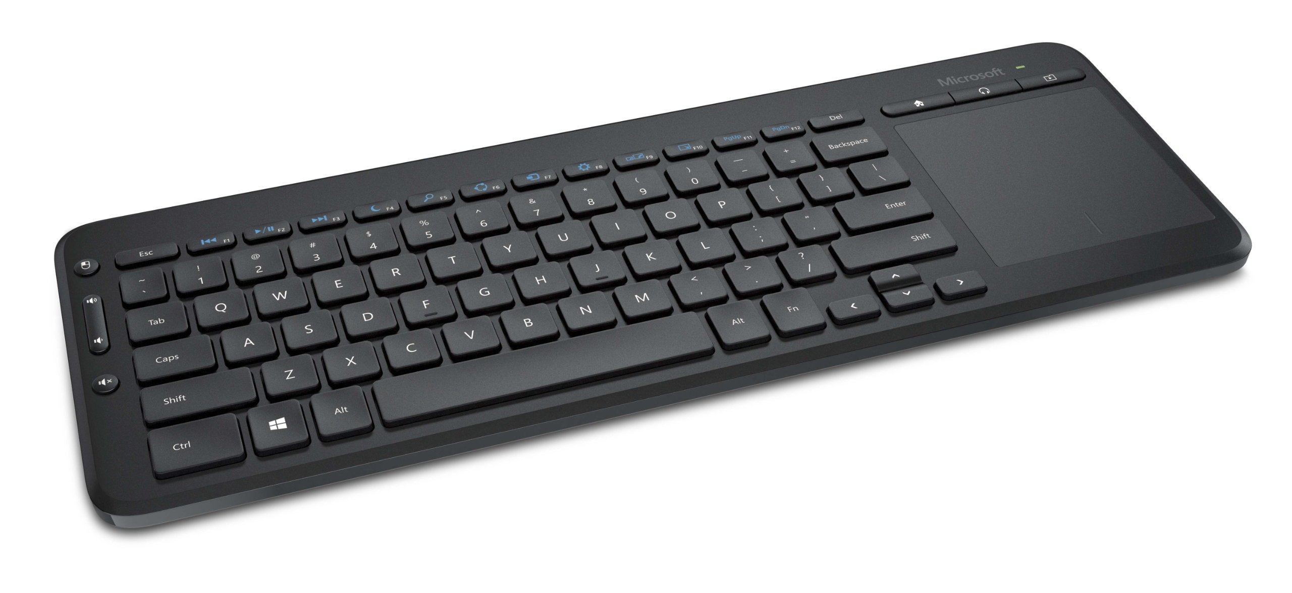 Microsoft Wireless All-In-One Media Keyboard with Touchpad - Compact Bluetooth Keyboard for PC/Laptop, Spill-Resistant Design, Includes USB Receiver & 2AAA Batteries - Perfect for Home Office, Gaming & Multimedia Use