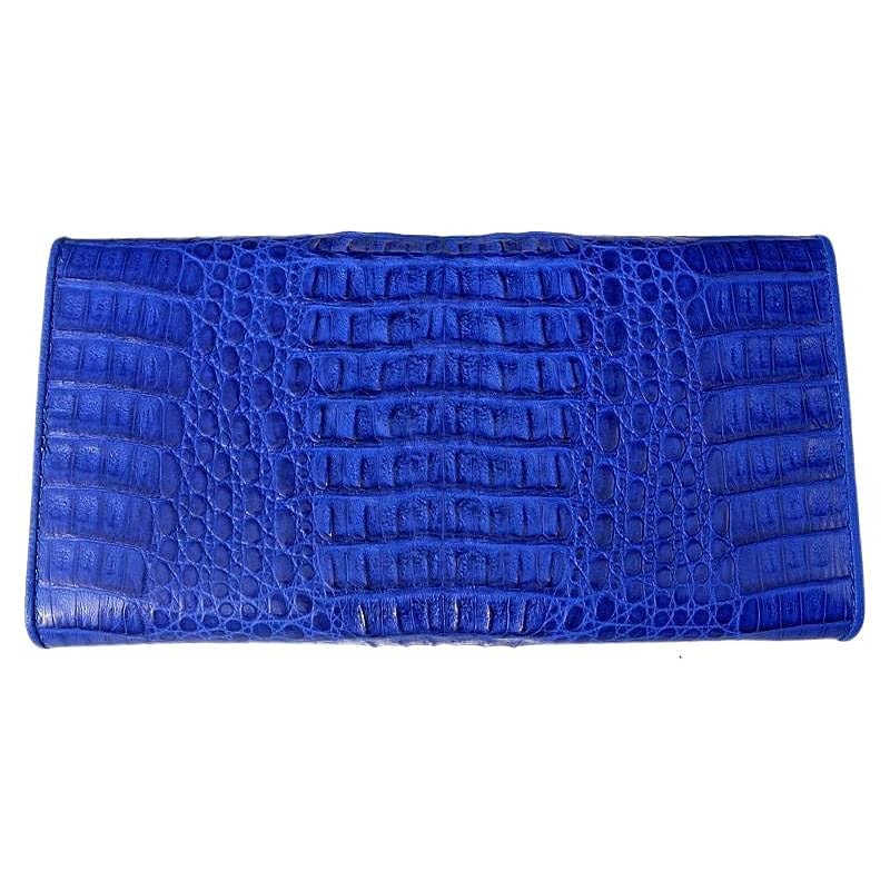 Blue Genuine Crocodile Leather Tri-Fold Women's Wallet - Stylish & Durable RFID Blocking Purse for Everyday Use, Travel & Gift Giving