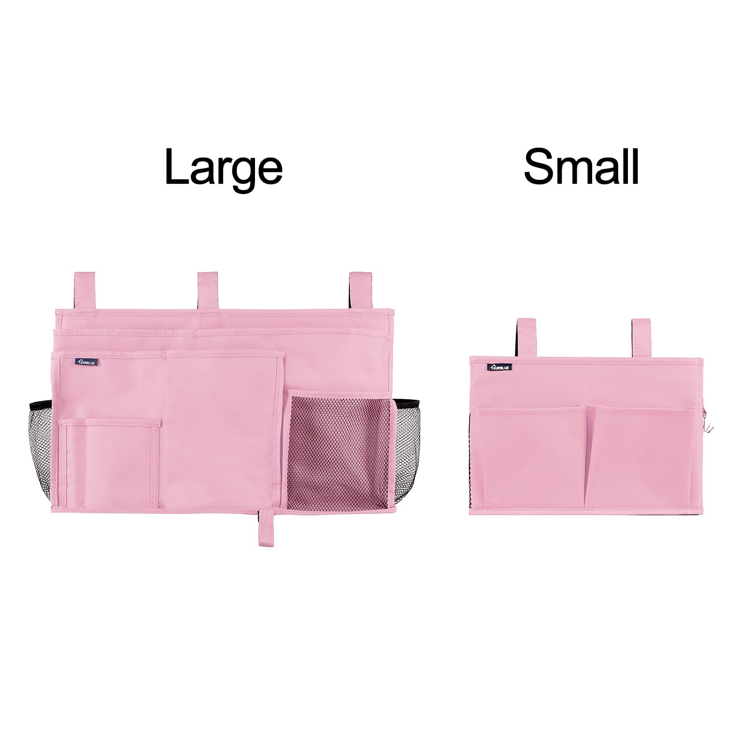 Surblue Hanging Bed Organizer - 8 Pocket Storage Bag for Bunk Beds, Hospital Beds & Dorm Rooms | Space-Saving Solution for Baby Bed Rails & Camping (Small, Pink) | Perfect for College Students, Parents & Travelers