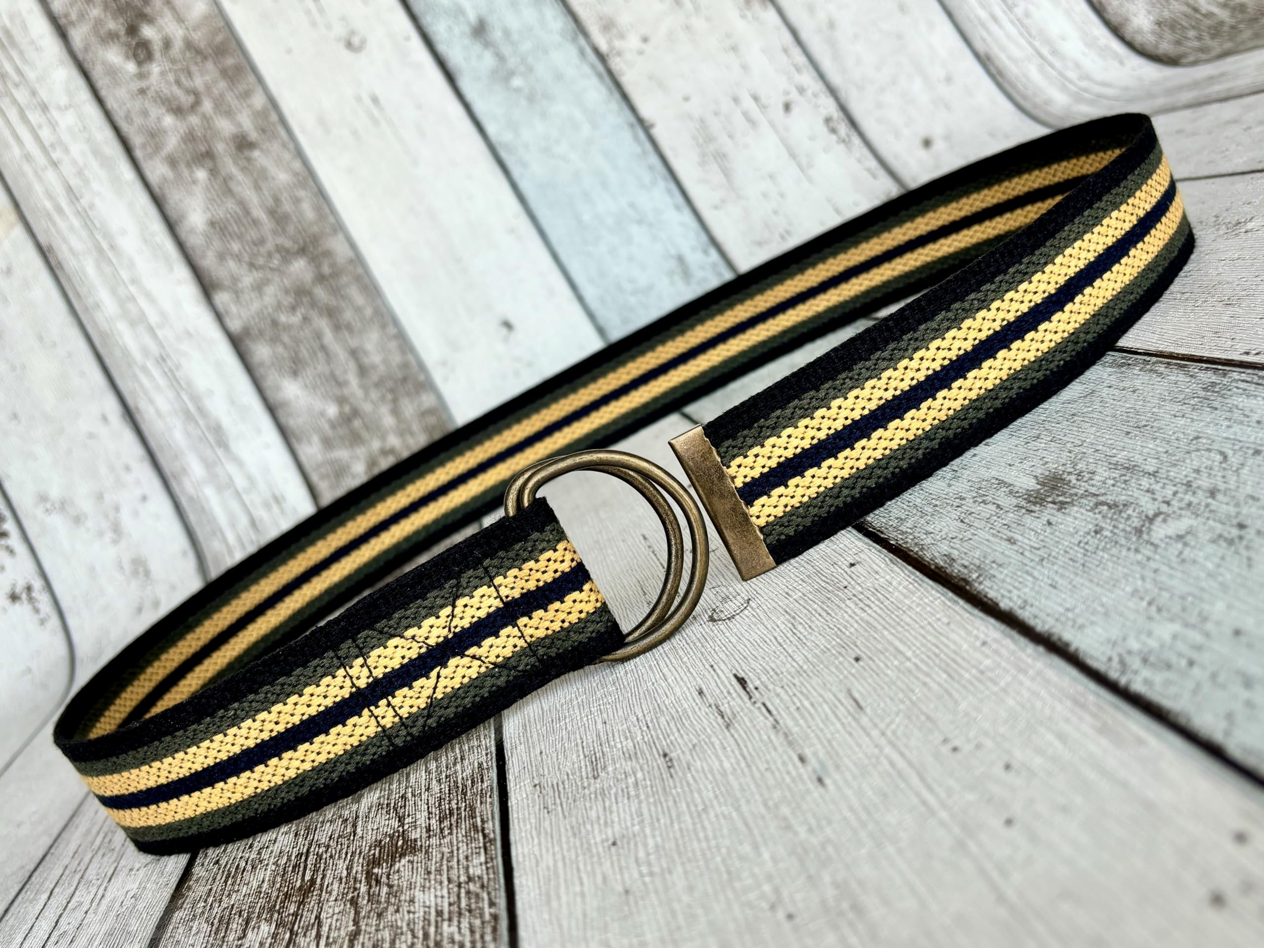 D Ring Canvas Sports Belt - Adjustable Unisex Fabric Belt for Women & Men in Green, Yellow & Black - Perfect Gift for Father, Lover, Her or Him - Ideal for Casual Wear, Outdoor Activities & All Seasons (Medium 40