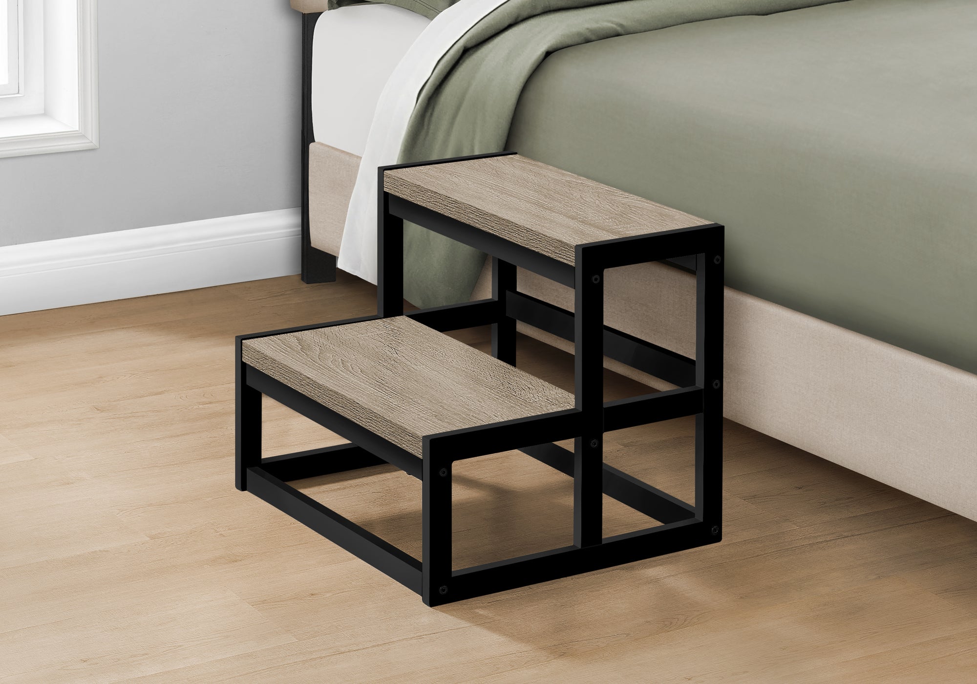 Modern Black Metal Step Ladder Stool - 3-Step Folding Stool for Home, Kitchen, Bedroom & Bathroom - Non-Slip Safety Stool for Reaching High Shelves & Storage Organization