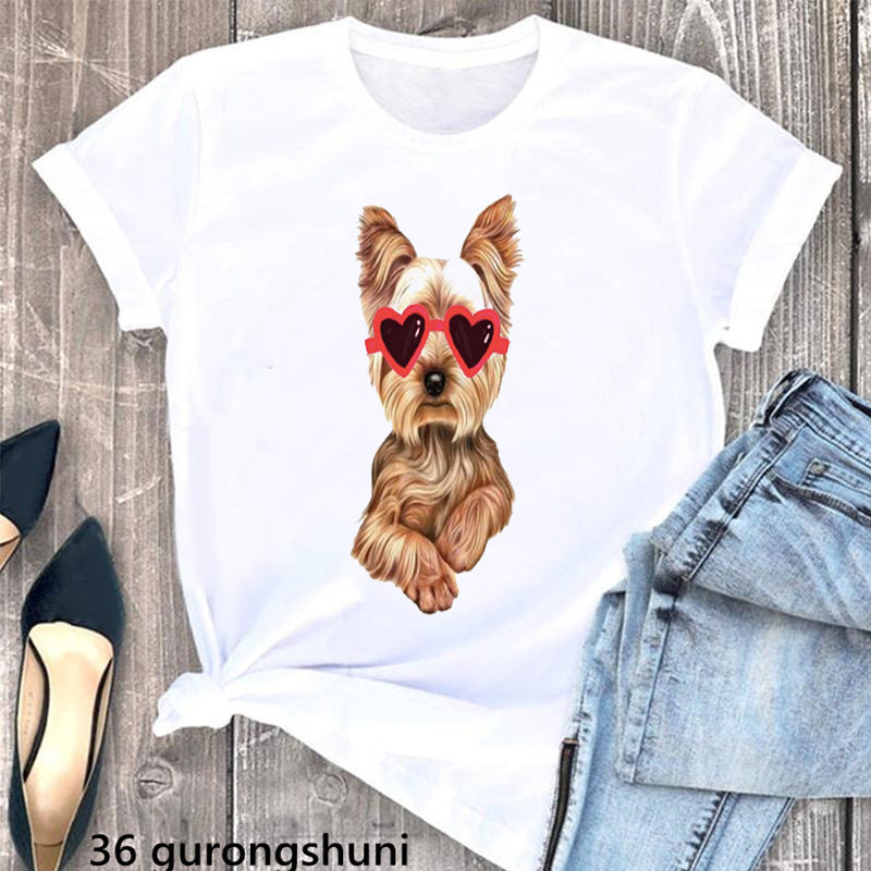 Summer Women's T-Shirt with Cute Schnauzer Dog Print - Casual Comfort Fit Cotton Tee for Dog Lovers | Perfect for Outdoor Activities, Pet Playdates & Casual Wear