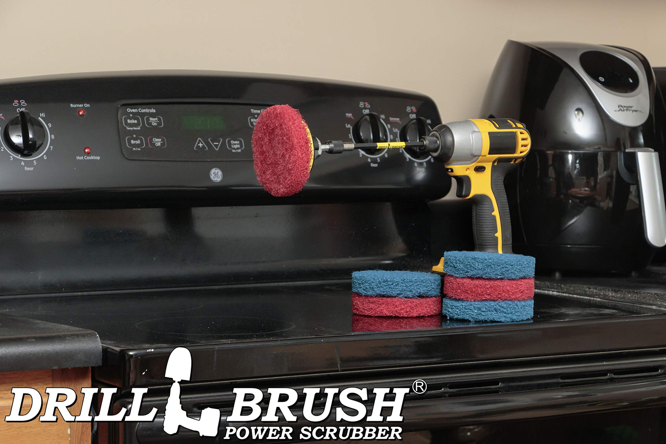 Power Scrubber Drill Brush Set - 4PC Heavy Duty Cleaning Pads for Kitchen & Bathroom - Stove, Oven Rack, Sink, Shower & Vinyl Floor Deep Cleaning - Drill Attachment for Effortless Scrubbing