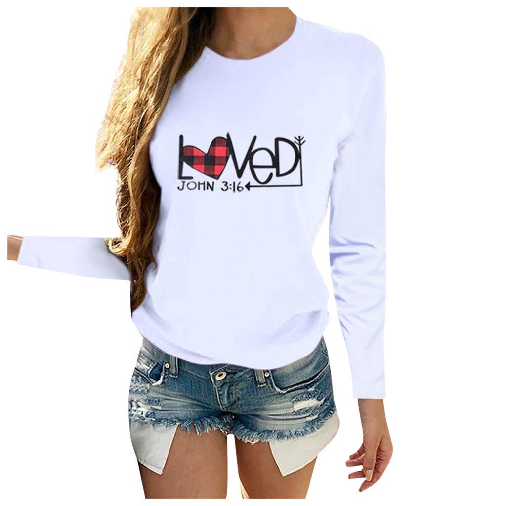Women's Casual Long Sleeve Letter Print Heart-Shaped T-Shirt - Comfortable O-Neck Top for Everyday Wear | Perfect for Dating, Office & Weekend Outfits