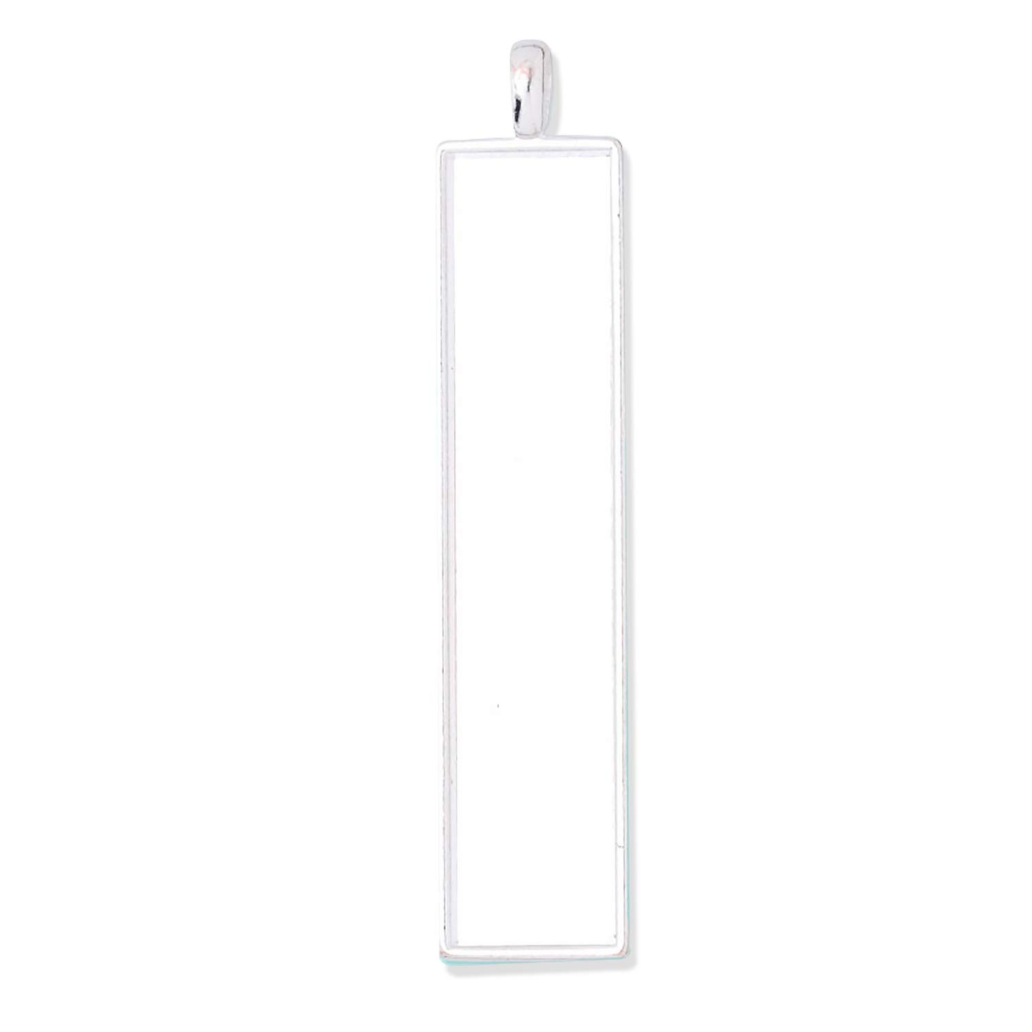 20pcs 10x50mm Silver Rectangle Bezel Blank Pendant Trays for Photo Jewelry Making - DIY Necklace, Locket & Keepsake Craft Supplies (Perfect for Wedding, Memorial & Personalized Gifts)