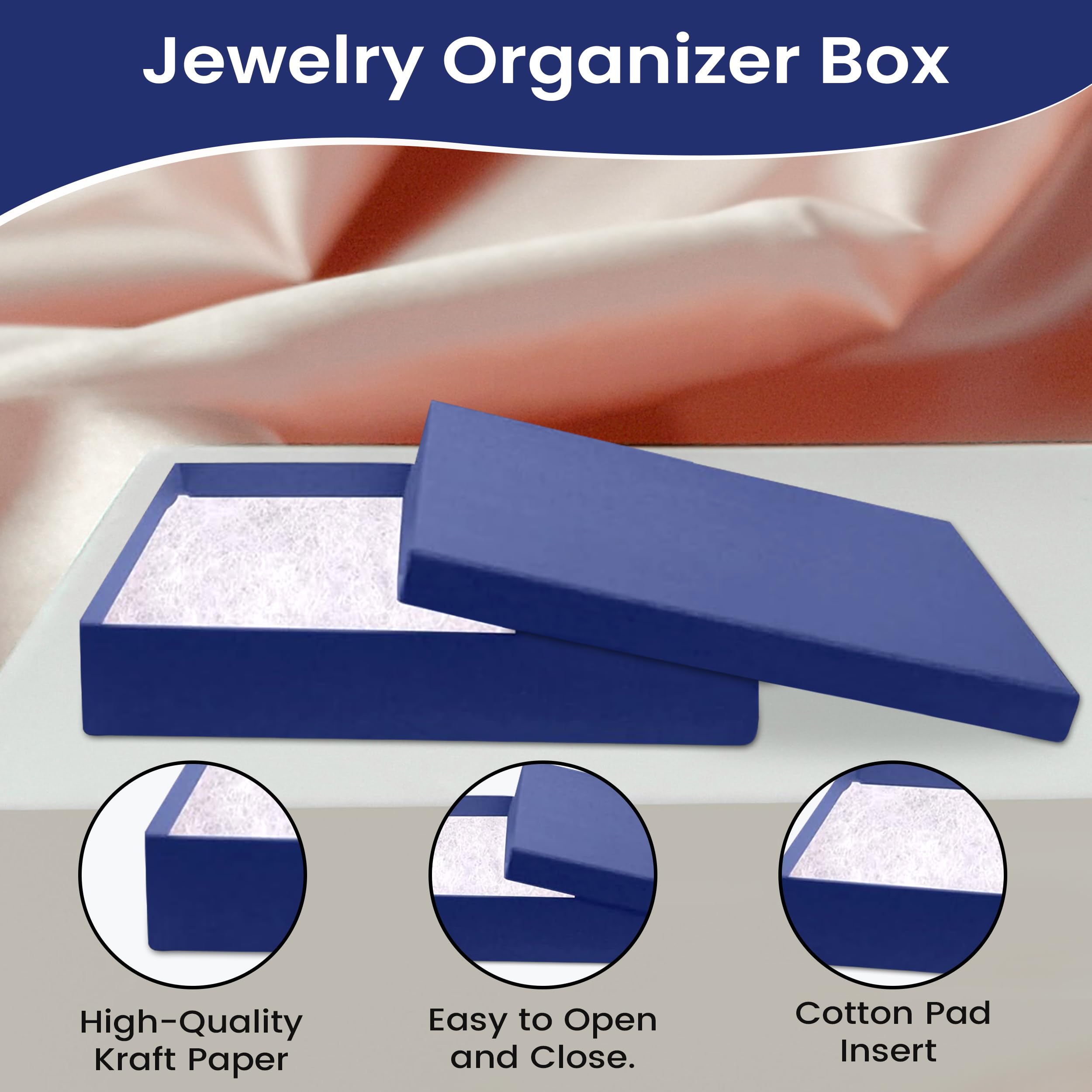 8 Pack Blue Jewelry Gift Box Set - 7x5x1.25in Cardboard Jewelry Storage Box with Cotton Filling & Lid | Made in USA | Perfect for Bracelets, Necklaces, Rings & Earrings | Great for Gifting, Retail Display & Personal Jewelry Organization