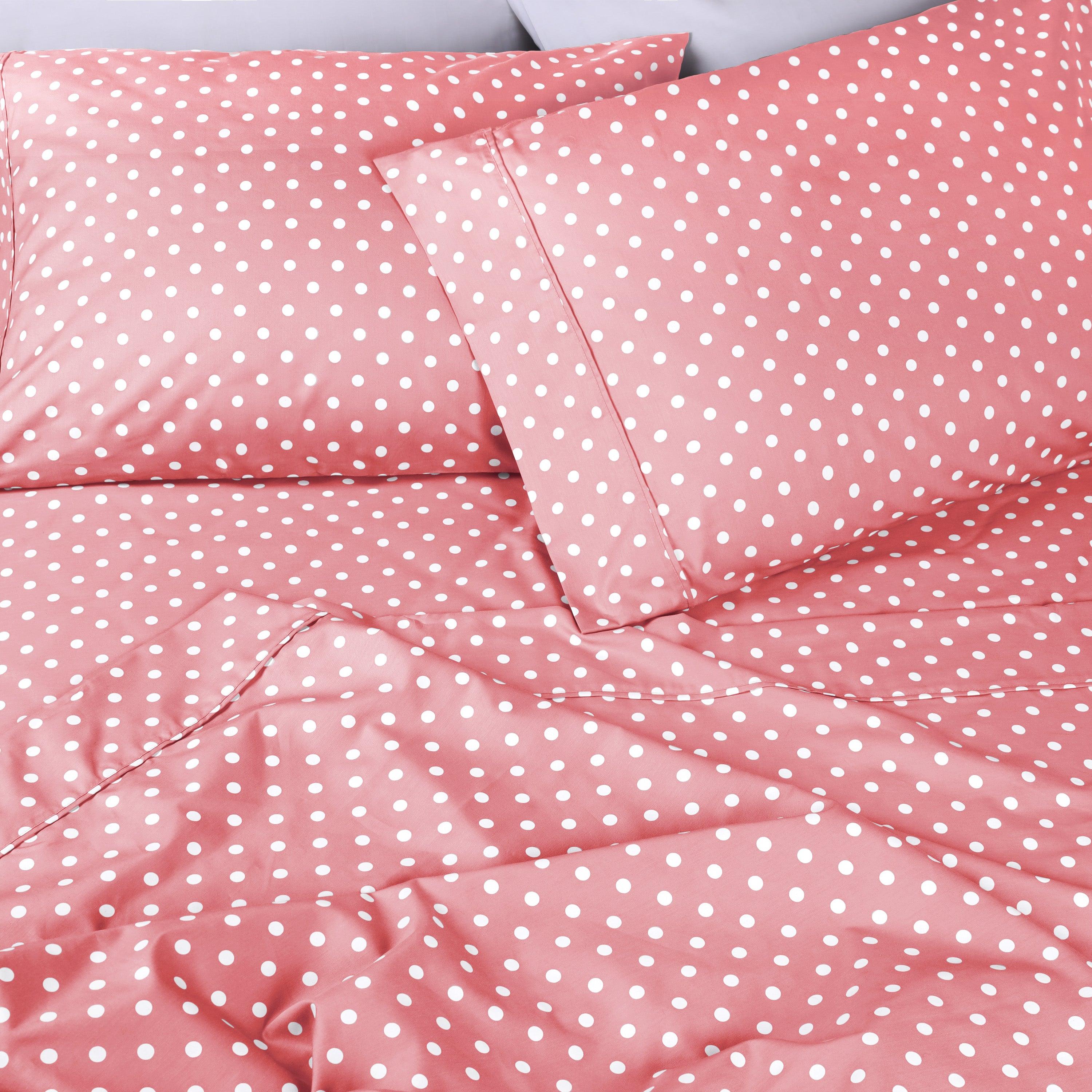 Polka Dot 600 Thread Count Cotton Blend Deep Pocket Sheet Set - Queen Size Bed Sheets for Comfortable Sleep - Perfect for Master Bedroom, Guest Room & Dorm