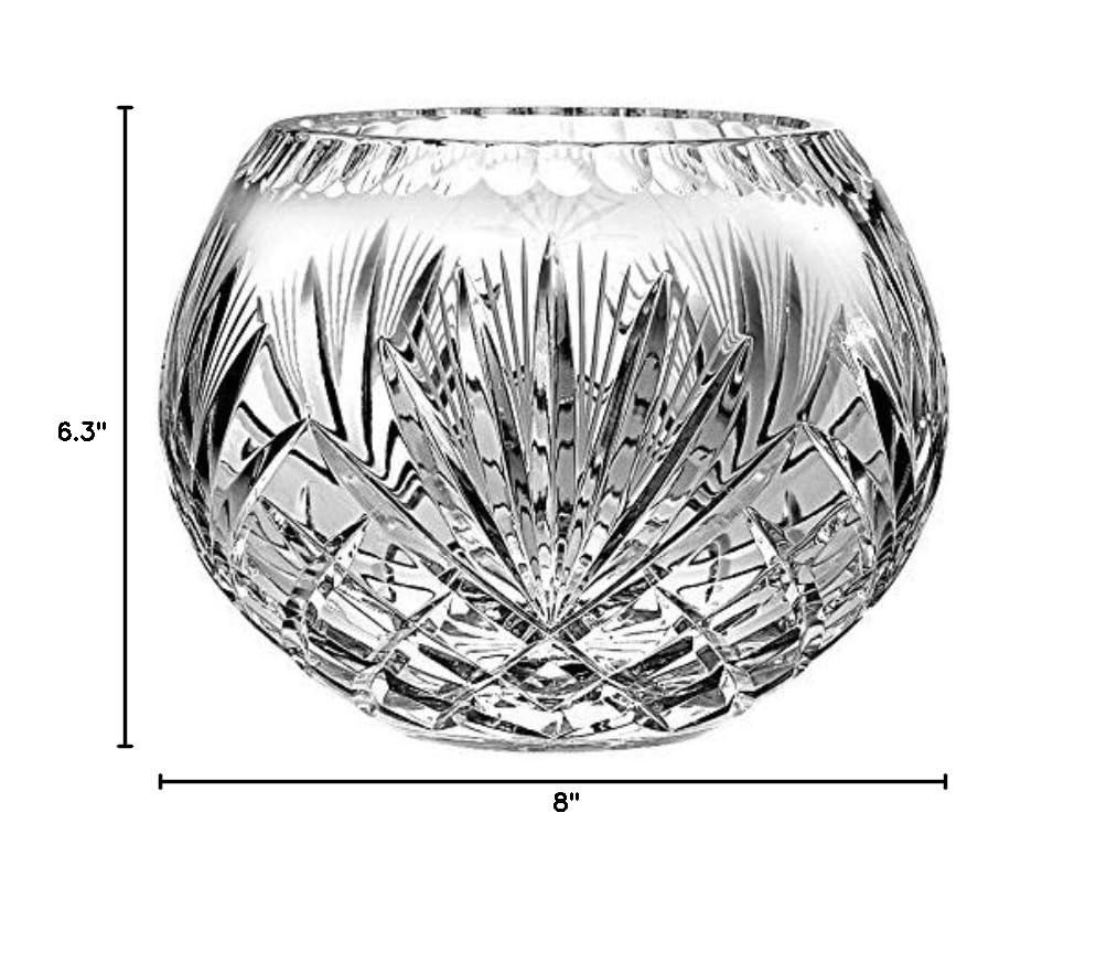 Barski European Hand Cut Majestic Crystal Rose Bowl - 8 Inch Diameter Elegant Glass Centerpiece for Wedding, Dining Table Decor, Gift Idea