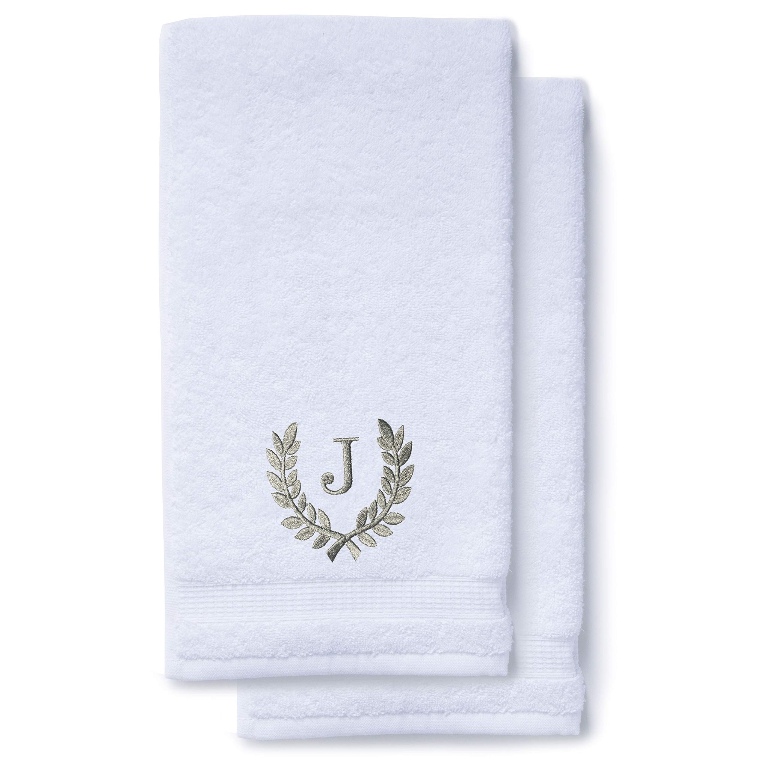 Personalized Monogrammed Hand Towels Set of 2 - Luxury Turkish Cotton 16x30 Inch for Bathroom, Kitchen & Spa | Custom Wedding Bridal Gift with Roman Font | Perfect for Home Decor, Guest Towels & Makeup Removal