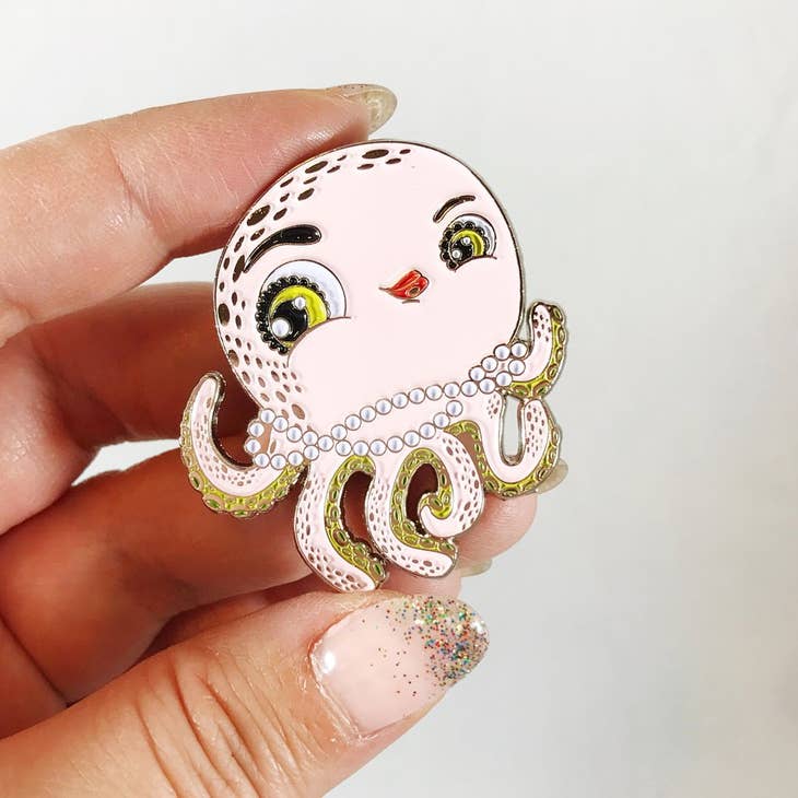 Cephalopod Soft Enamel Pin - Octopus Squid Cute Marine Animal Lapel Pin - Perfect for Backpacks, Jackets, Hats & Gifts for Ocean Lovers