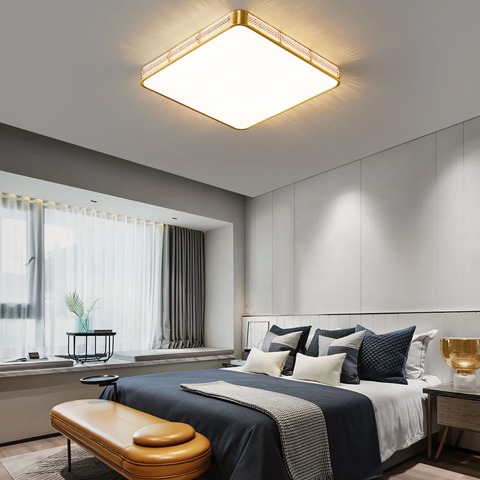 Modern Square LED Ceiling Light - 40x40x5cm Gold Flush Mount Lighting Fixture for Bedroom, Kitchen, Hallway & Living Room | Energy-Efficient Slim Design for Home & Office Spaces