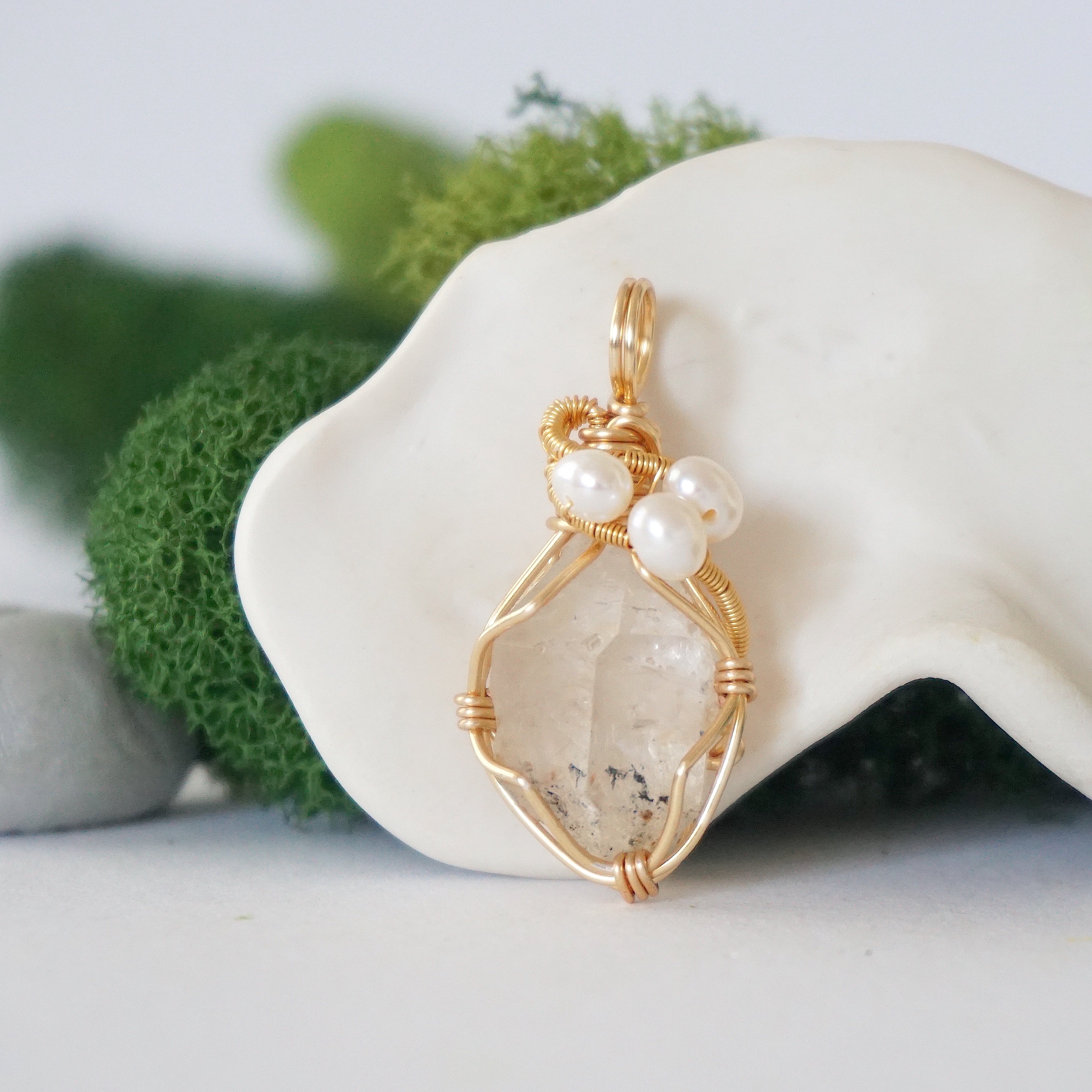 **Herkimer Diamond and Pearl Necklace - 14K Gold Plated Elegant Jewelry for Women, Perfect for Weddings, Parties & Special Occasions**