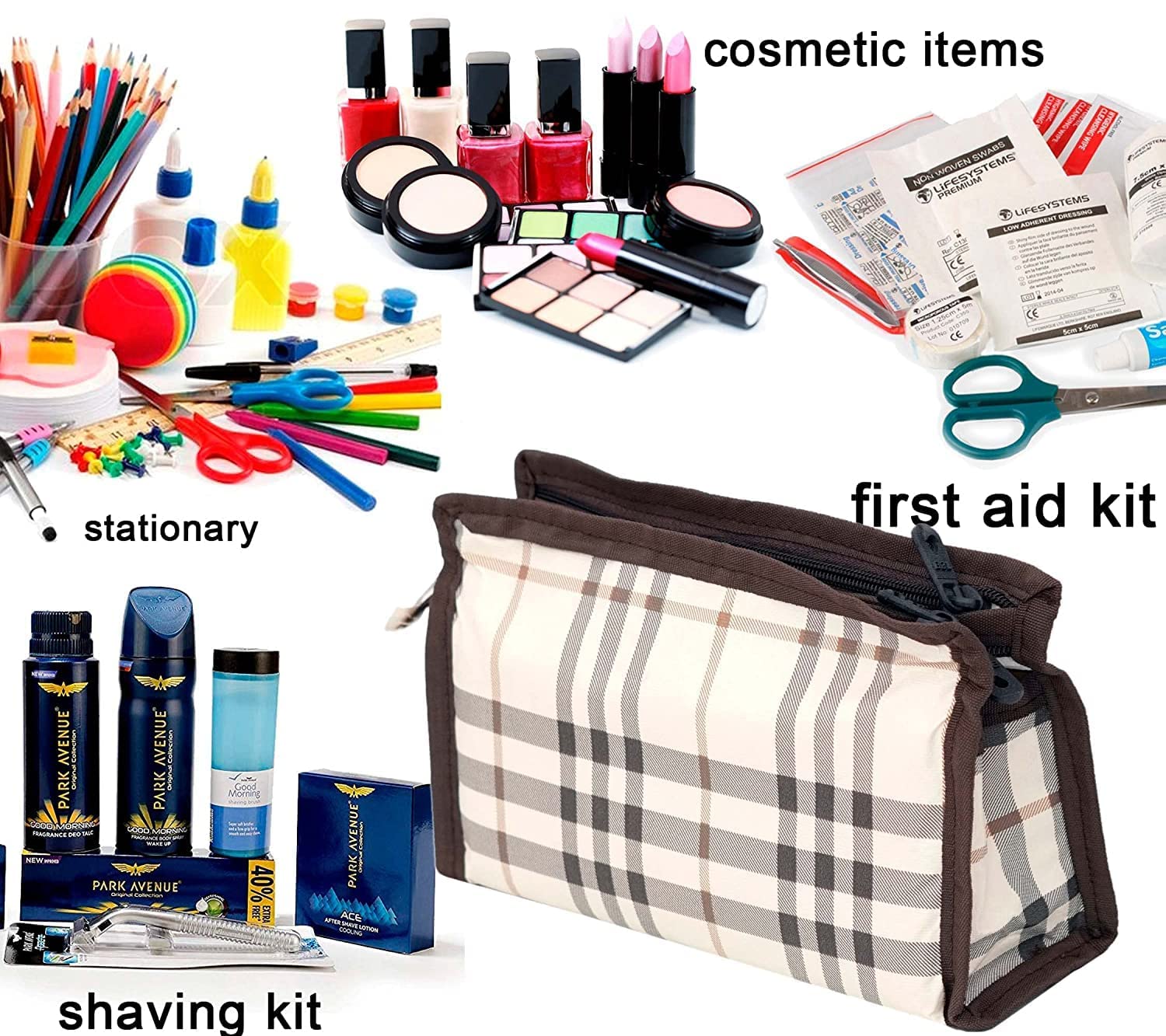 Flywind Synthetic Travel Makeup Organizer Bag - Extra Large Cosmetic Case with 3 Pouch Set (Brown & White) | Perfect for Travel, Home Storage & Grooming Essentials Organization