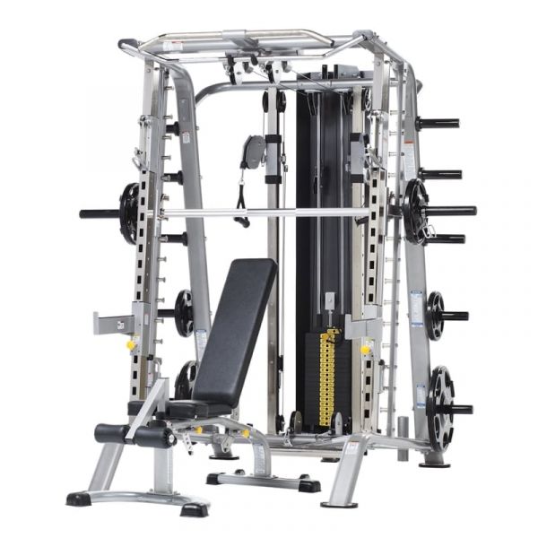 TuffStuff Fitness EVOLUTION SMITH MACHINE & HALF CAGE (CSM 725WS) - Home Gym Strength Training Equipment for Weight Lifting & Fitness Workouts