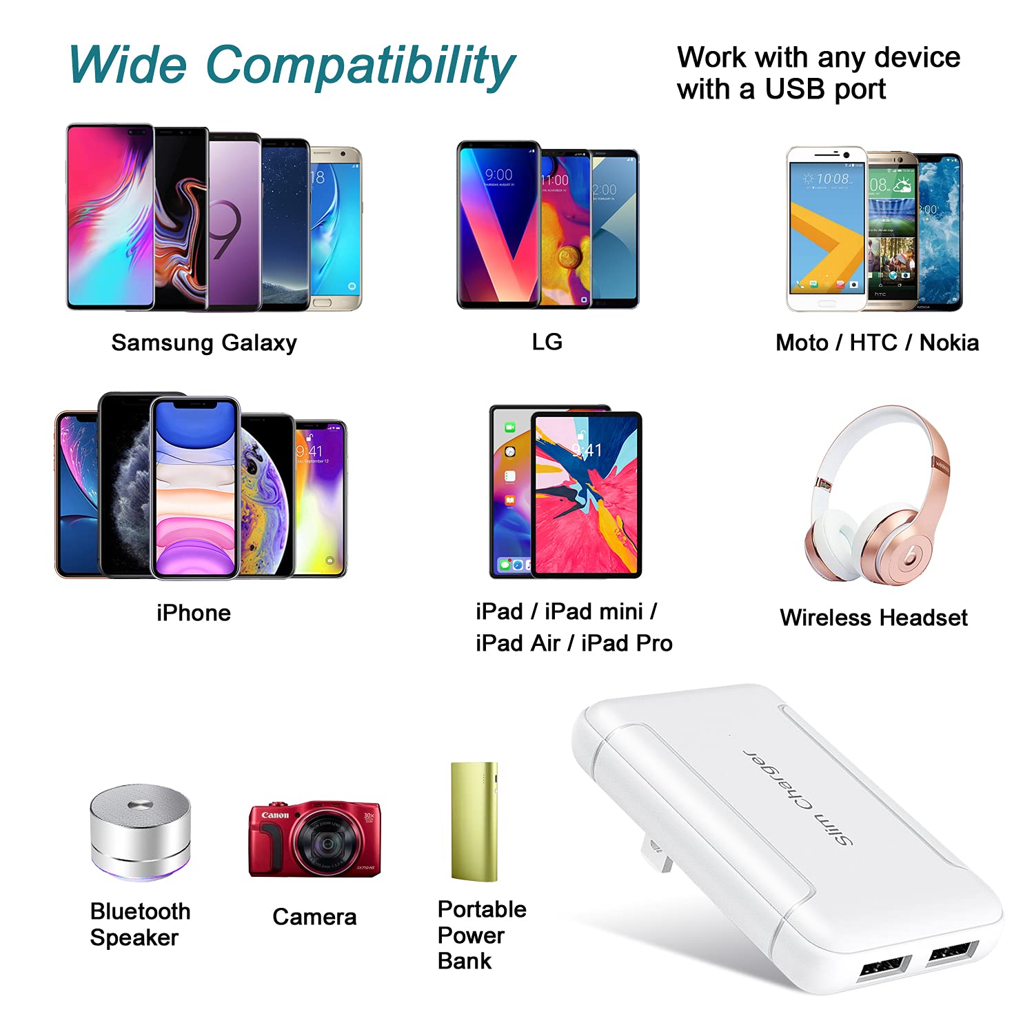 OKRAY 3-Pack Ultra Slim USB Wall Charger with Dual Ports - 5V/3A Fast Charging Adapter for iPhone 14/13/12/11/XR/XS, iPad, Samsung Galaxy S23/A35, Nintendo Switch - Foldable Plug & Compact Design for Travel, Home & Office Use