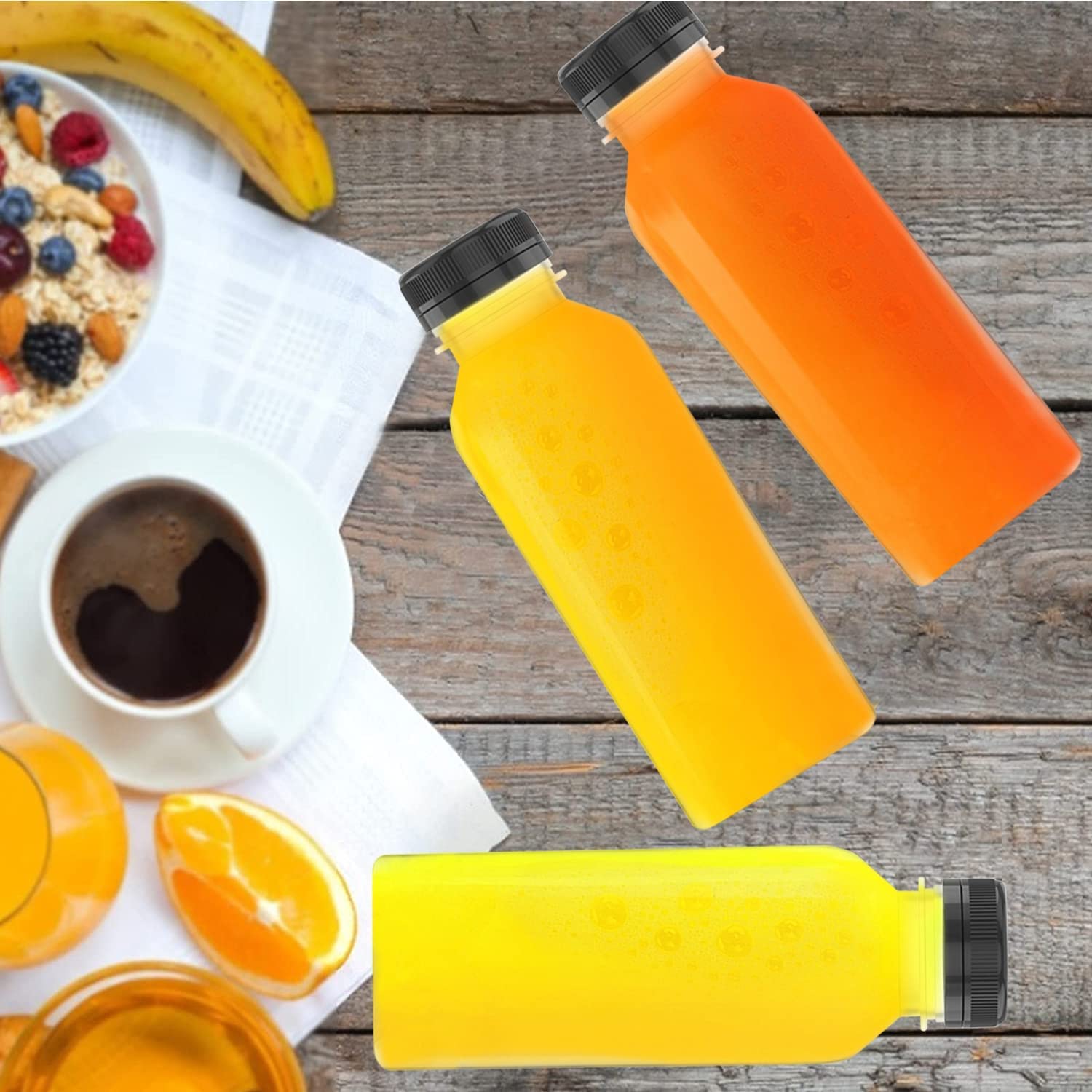 Goiio 3-Pack 17oz Clear Plastic Juice Bottles with Tamper-Proof Lids - Empty BPA-Free Drink Containers for Juice, Milk, Smoothies & Beverages - Perfect for Home, Restaurant, Cafe & Meal Prep Storage