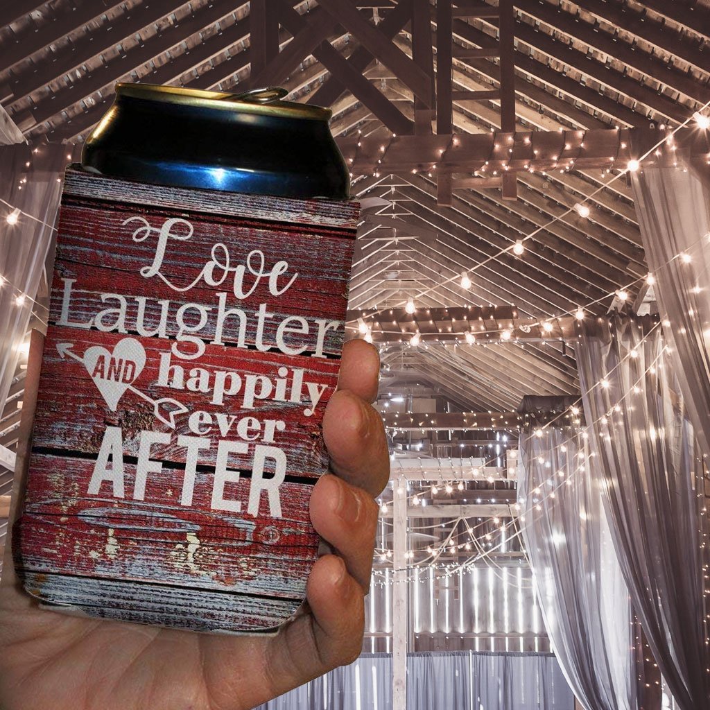Custom Wedding Can Coolers - Personalized Beverage Coolers for Love, Laughter & Happily Ever After - Set of 50 - Perfect for Weddings, Bridal Showers & Anniversary Parties