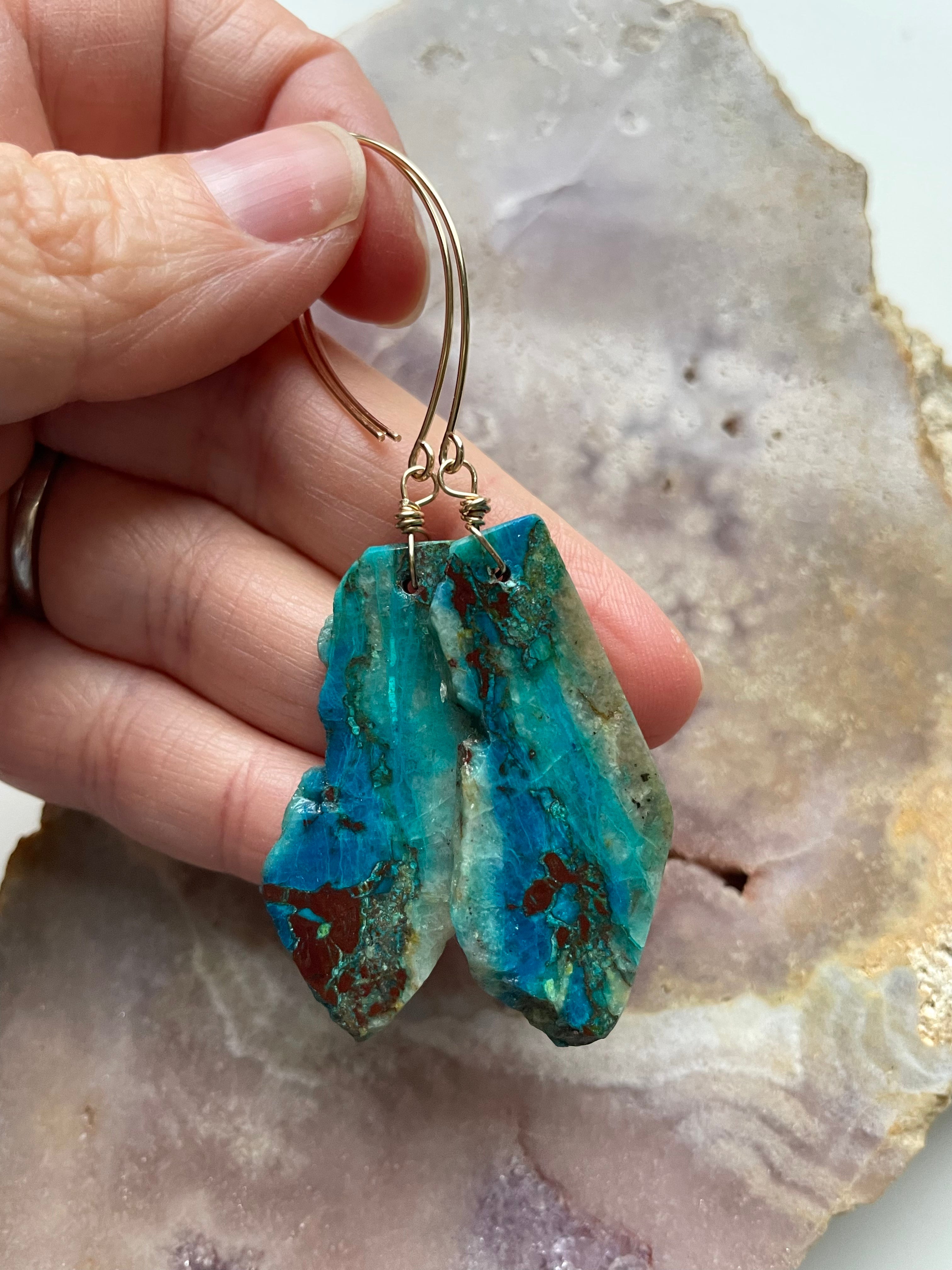 Chrysocolla Gold Filled Statement Crystal Gemstone Earrings for Women | Elegant Bohemian Jewelry | Perfect for Parties, Weddings & Special Occasions