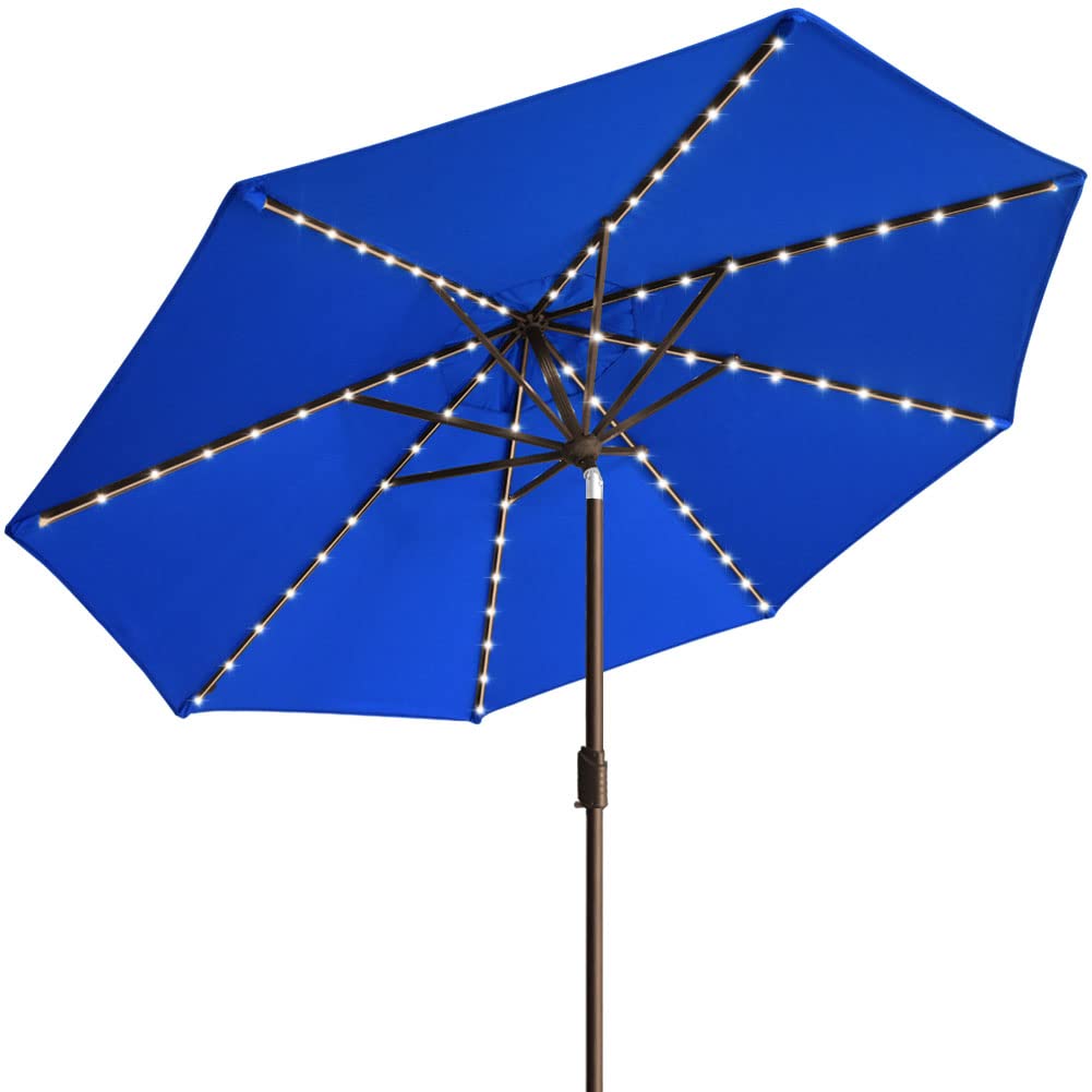 EliteShade USA 9ft Sunbrella Patio Umbrella with 80 LED Lights - Outdoor Market Umbrella with Ventilation & 5-Year Fade-Resistant Royal Blue Canopy - Perfect for Backyard, Poolside & Restaurant Dining