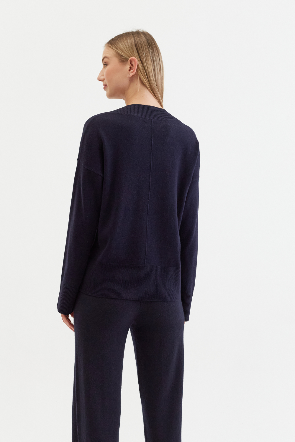Premium Navy Blue Wool Cashmere V-Neck Sweater for Women - Soft & Warm Winter Pullover for Office, Casual & Holiday Outfits
