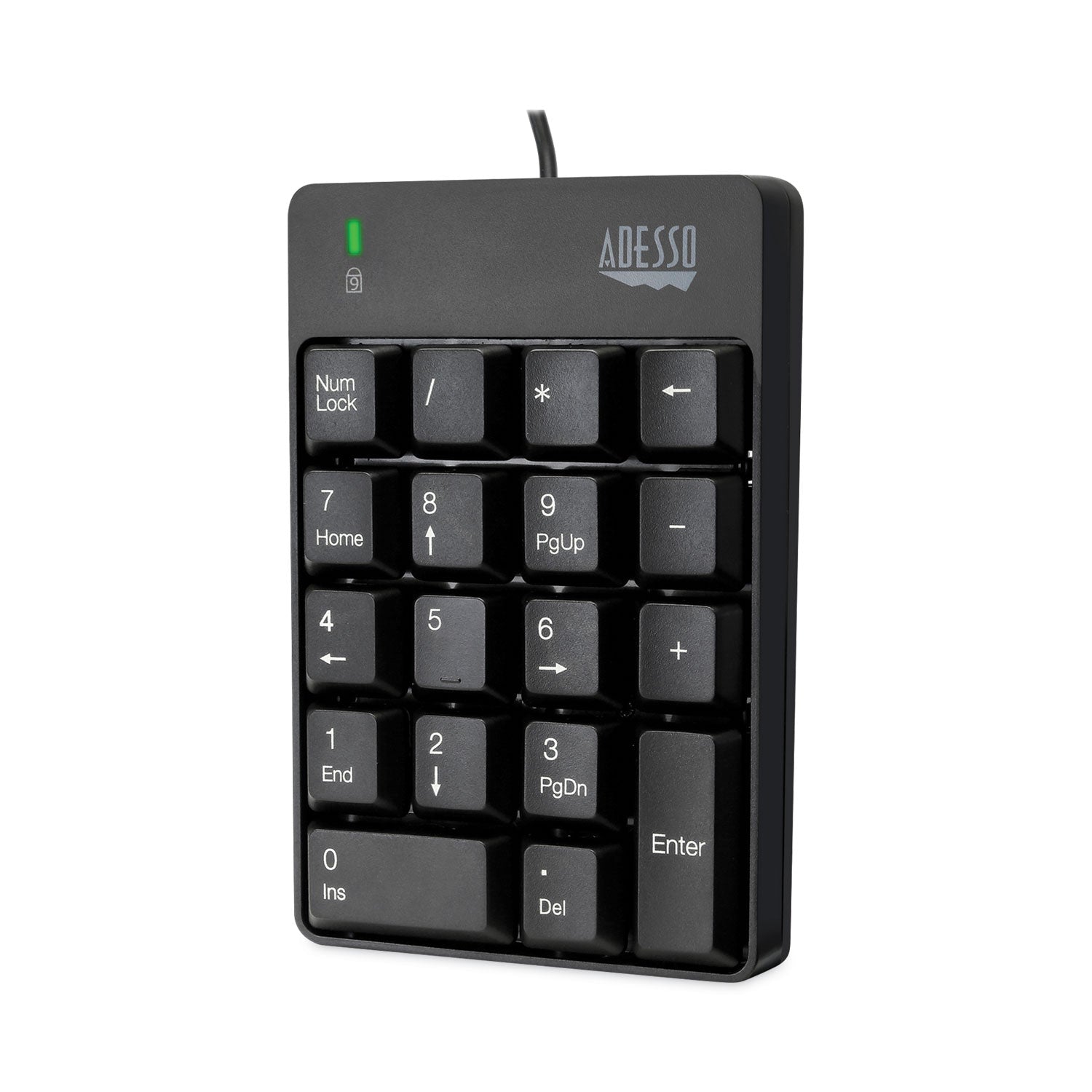 Adesso Spill-Resistant 18-Key USB Numeric Keypad - Black | Compact Wired Number Pad for Data Entry, Accounting & Office Work (Windows/Mac Compatible)