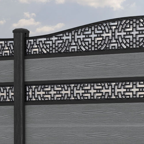 Classic Kumo Curved Top Split Screen Fence Panel - Mid Grey Composite Privacy Fencing with Durable Posts | Perfect for Backyard, Garden, and Patio Enclosures