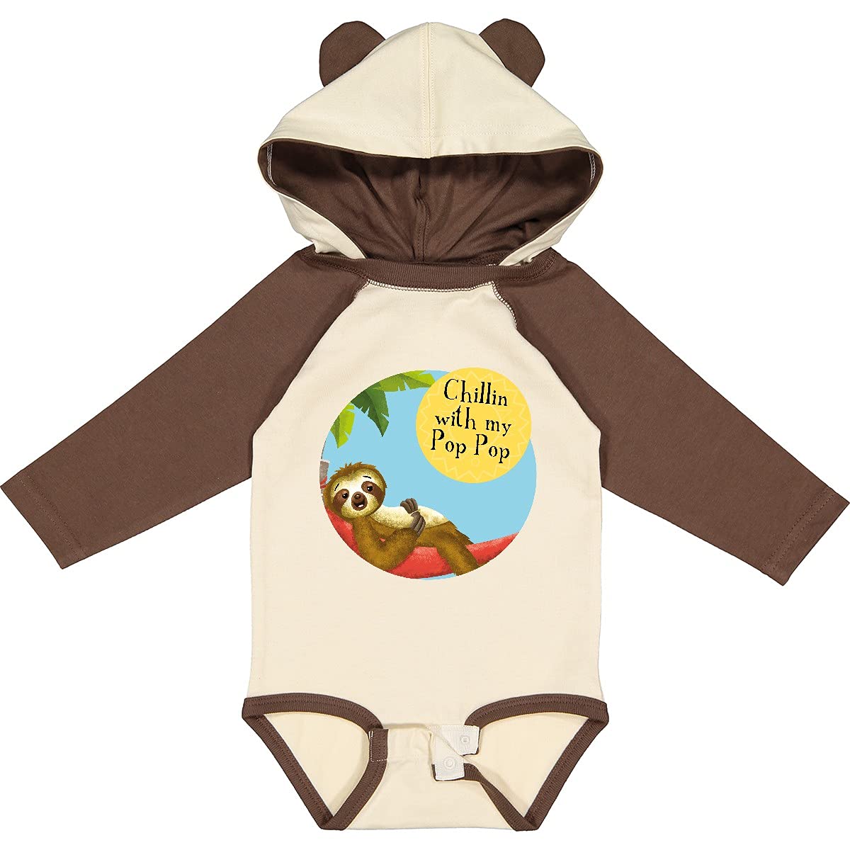 Inktastic Sedrick Sloth Chillin with Pop Pop Long Sleeve Baby Bodysuit - Adorable Animal Graphic Onesie for Infants & Toddlers | Perfect for Playtime, Family Photos & Cozy Outings