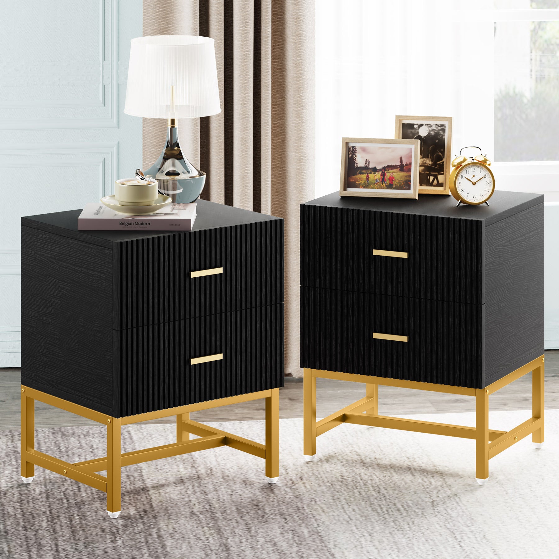 Modern 2-Drawer Nightstand with Storage - Stylish Bedside End Table for Bedroom, Living Room & Office Organization