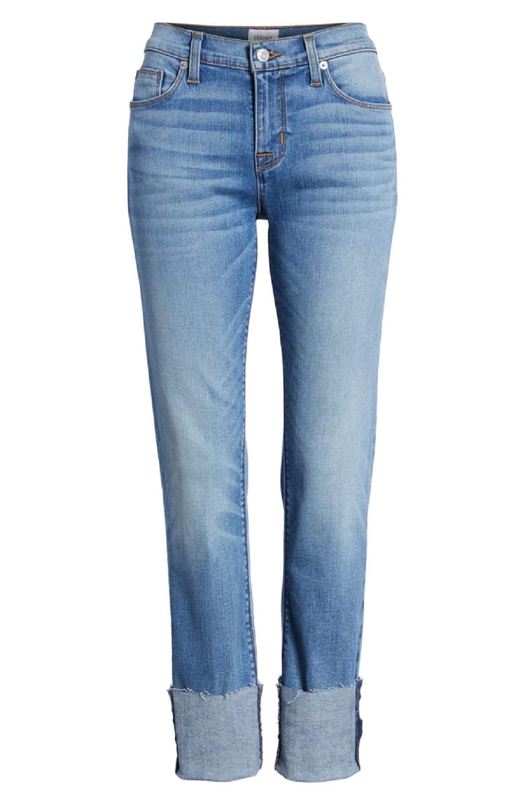 HUDSON Women's Tally Deep Cuff Cropped Jeans - High Waist Distressed Denim Pants, Light Blue Wash, Size 26 - Perfect for Casual Outfits, Weekend Wear & Street Style Fashion