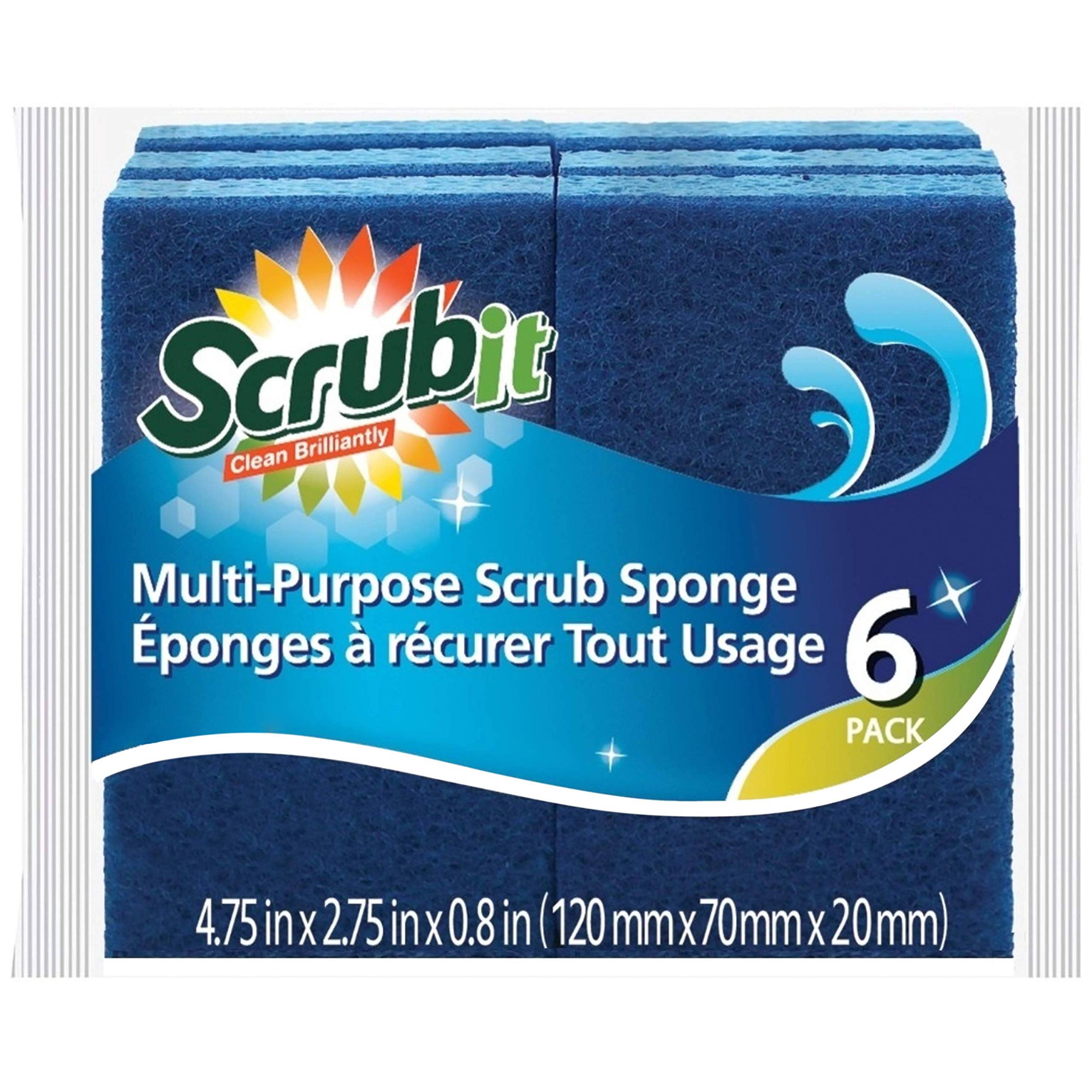 Scrubit Non-Scratch Cleaning Sponges - 6 Pack Dish Sponges for Kitchen, Dishes, Bathroom & More | Gentle Scrubbing Sponge with Thought Scrubber | Perfect for Pots, Pans, Countertops & Stain Removal