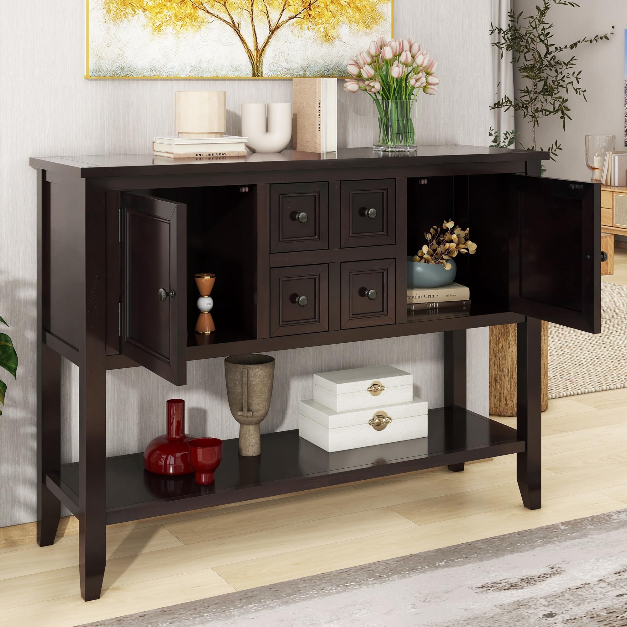Harper & Bright Espresso Buffet Cabinet - Kitchen Storage & Sideboard with Drawers for Dining Room