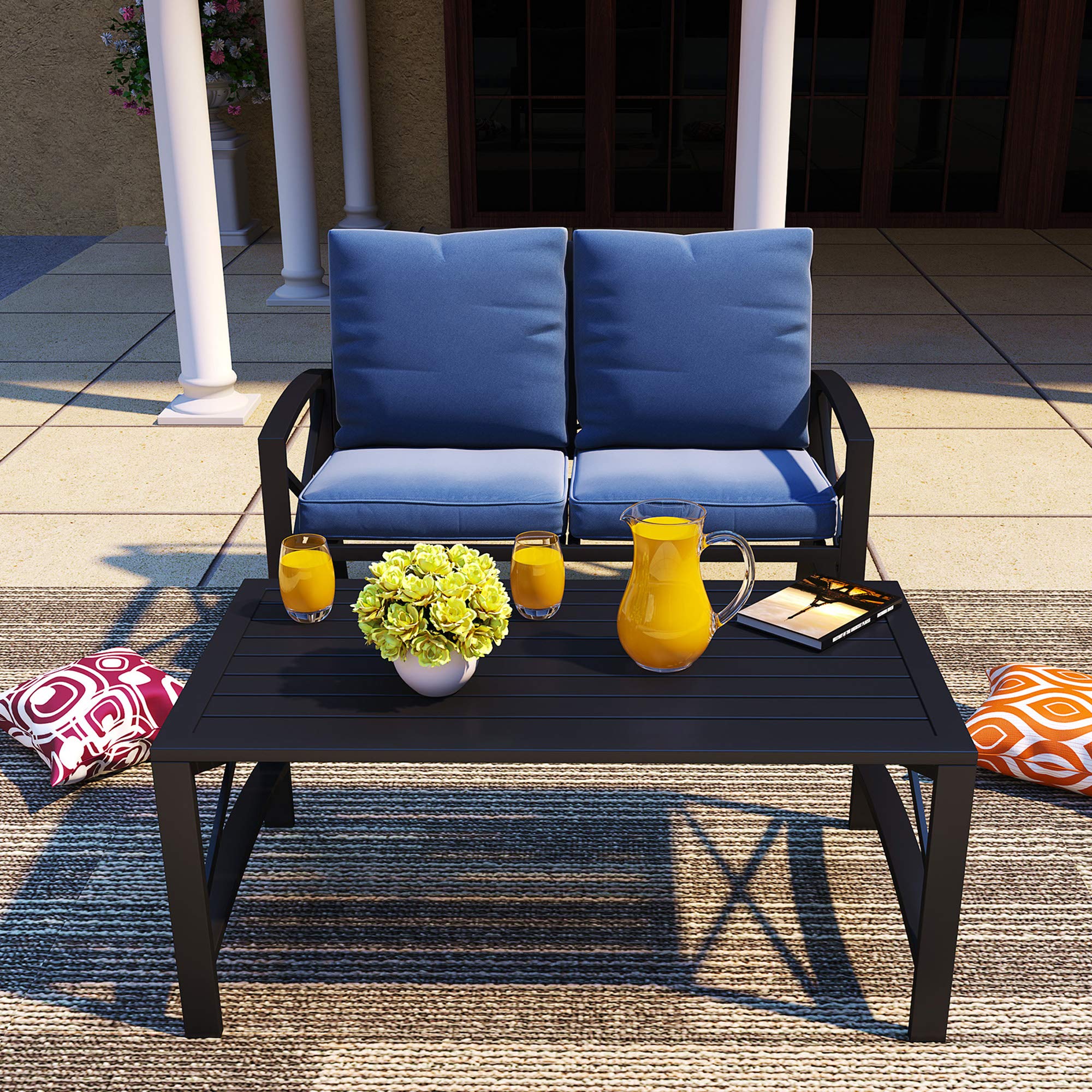 PatioFestival 5-Piece Metal Outdoor Patio Furniture Set - Blue Sectional Loveseat with Cushions & Coffee Table - Durable Weather-Resistant Conversation Set for Poolside, Backyard, Garden, Deck or Lawn