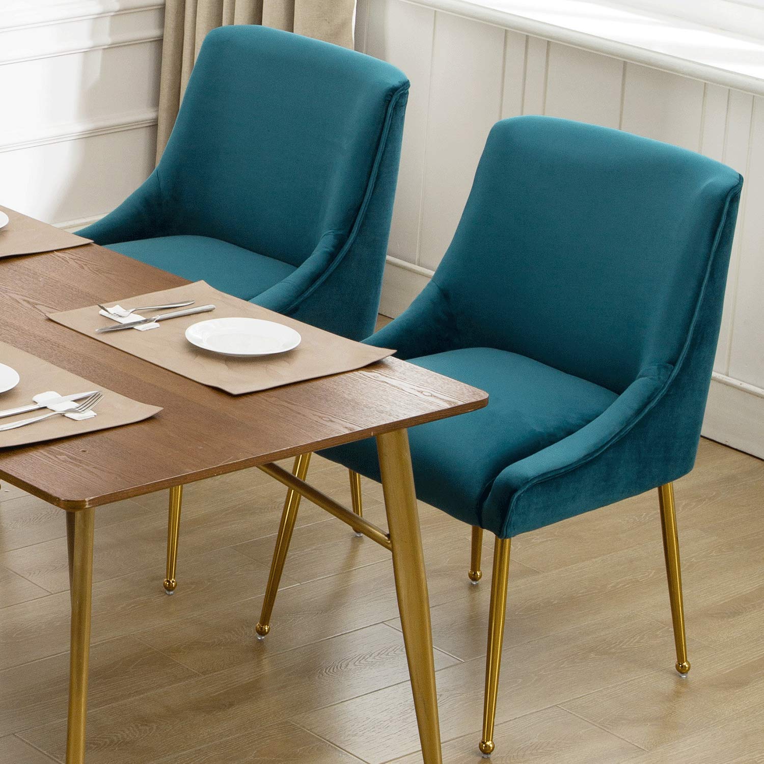 Guyou 6-Piece Velvet Upholstered Dining Chair Set - Teal Accent Chairs for Kitchen, Dining Room, Living Room & Bedroom | Elegant Comfort for Family Meals, Entertaining Guests & Home Decor