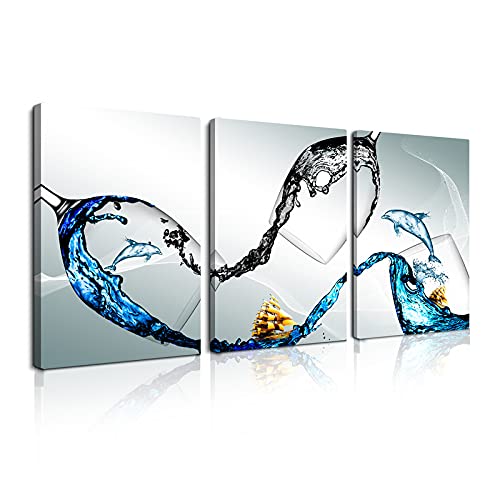 3-Piece Kitchen Wall Art Set - Wine Glass Canvas Decor for Dining & Living Room