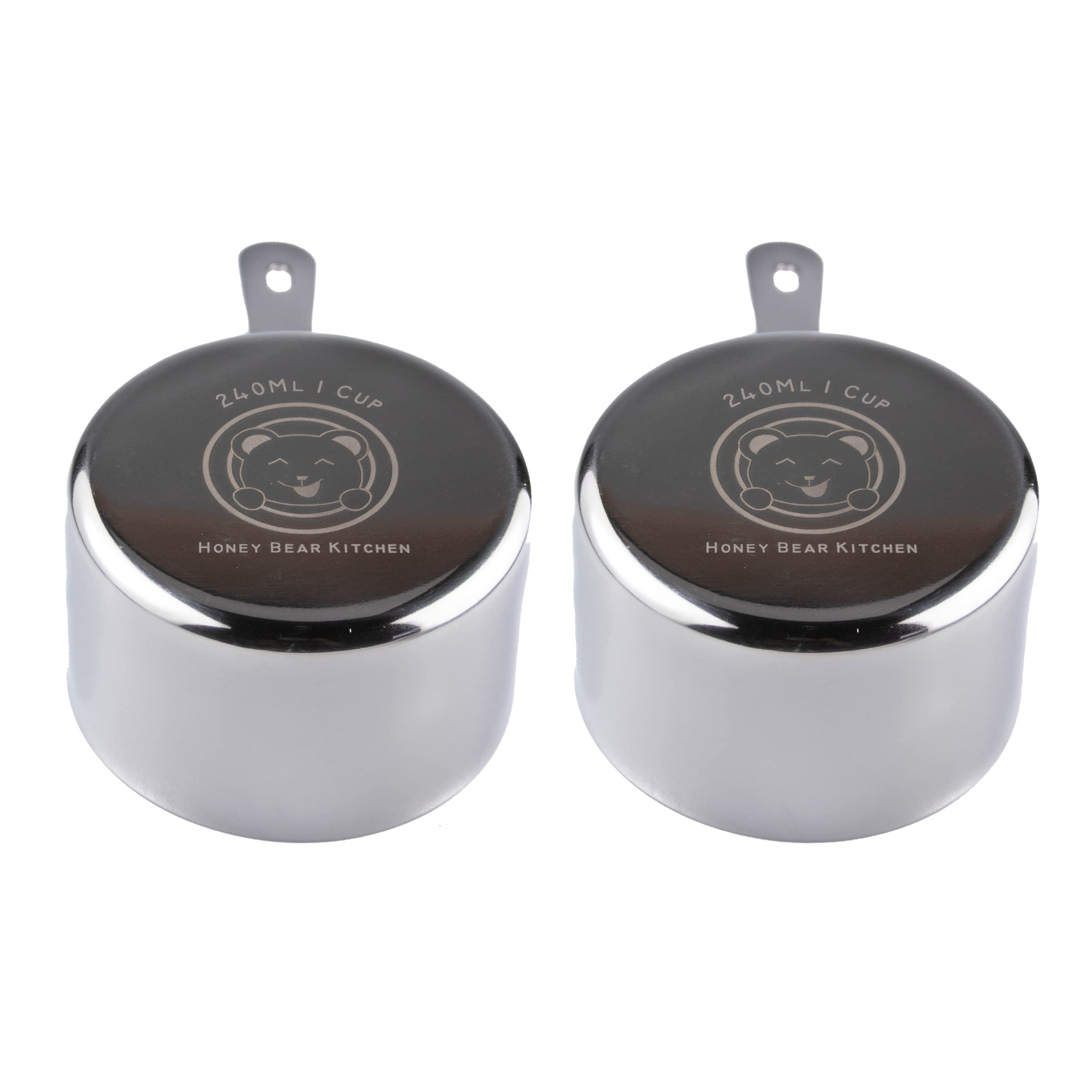 Honey Bear Kitchen 1 Cup (240ml) Stainless Steel Measuring Scoop Set of 2 - Perfect for Baking, Cooking & Meal Prep