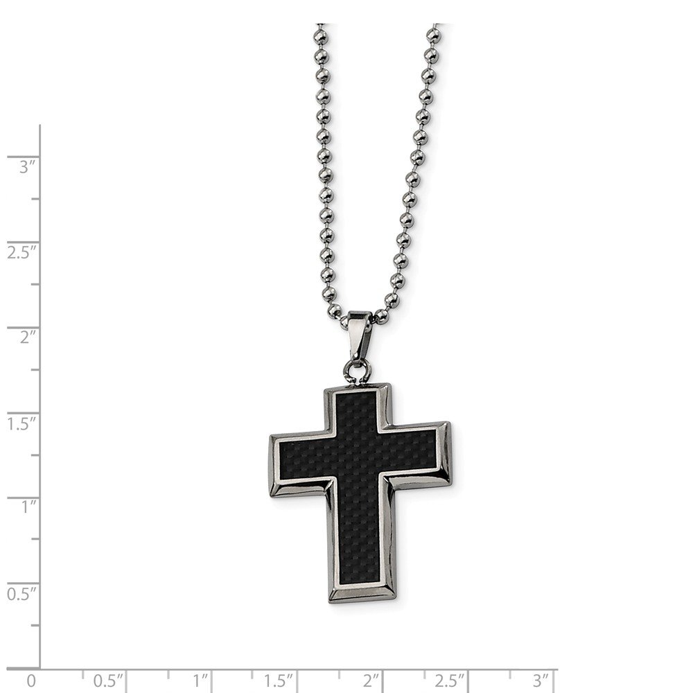 Solid Titanium Men's Black Carbon Fiber Inlay Cross Pendant Necklace - 22 Inch Chain for Everyday Wear & Special Occasions