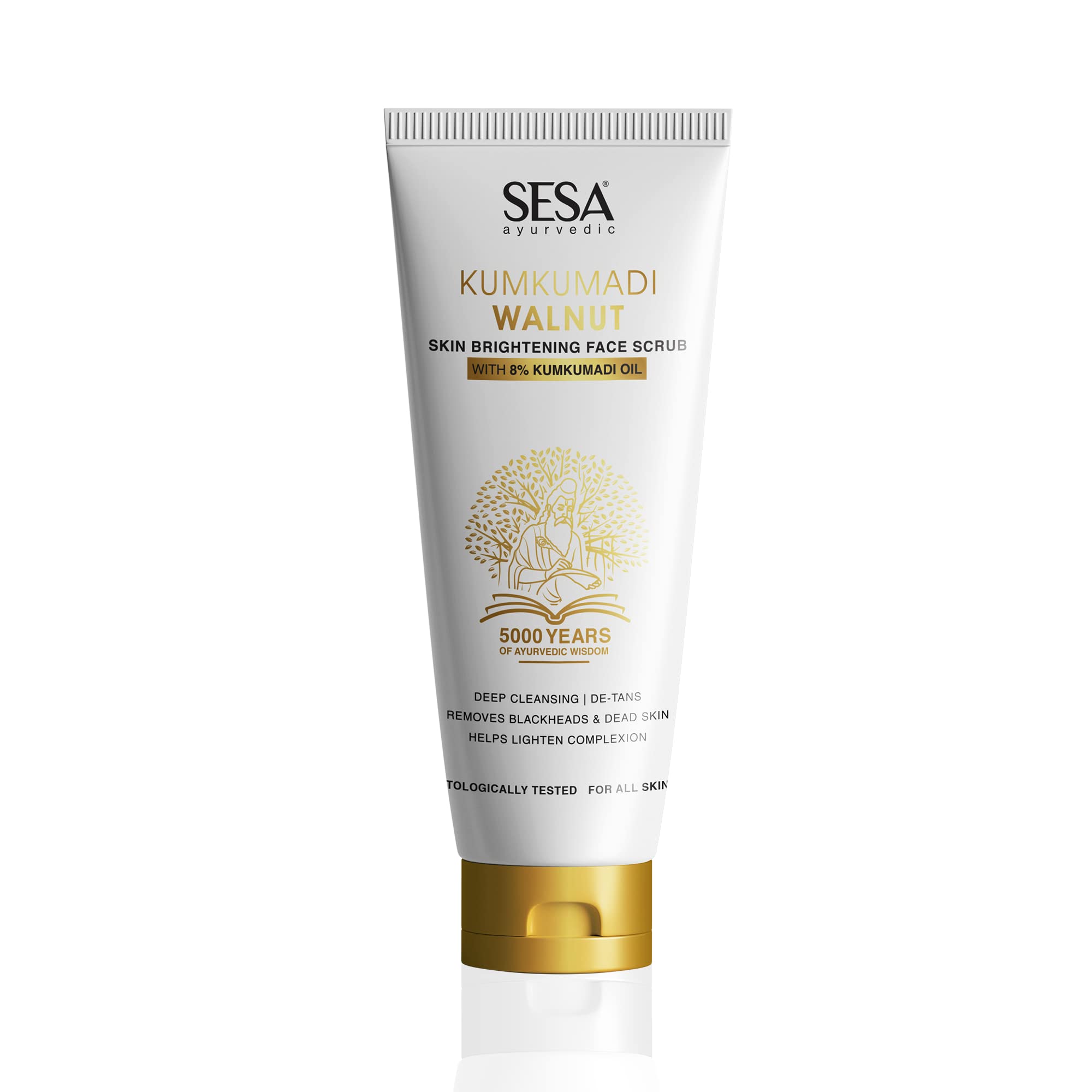 SESA 8% Kumkumadi Walnut Face Scrub 100g - Exfoliating Scrub for Blackhead & Whitehead Removal, Deep Cleansing & Detanning - Natural Skincare for Women & Men - Perfect for Daily Face Care & Glowing Skin