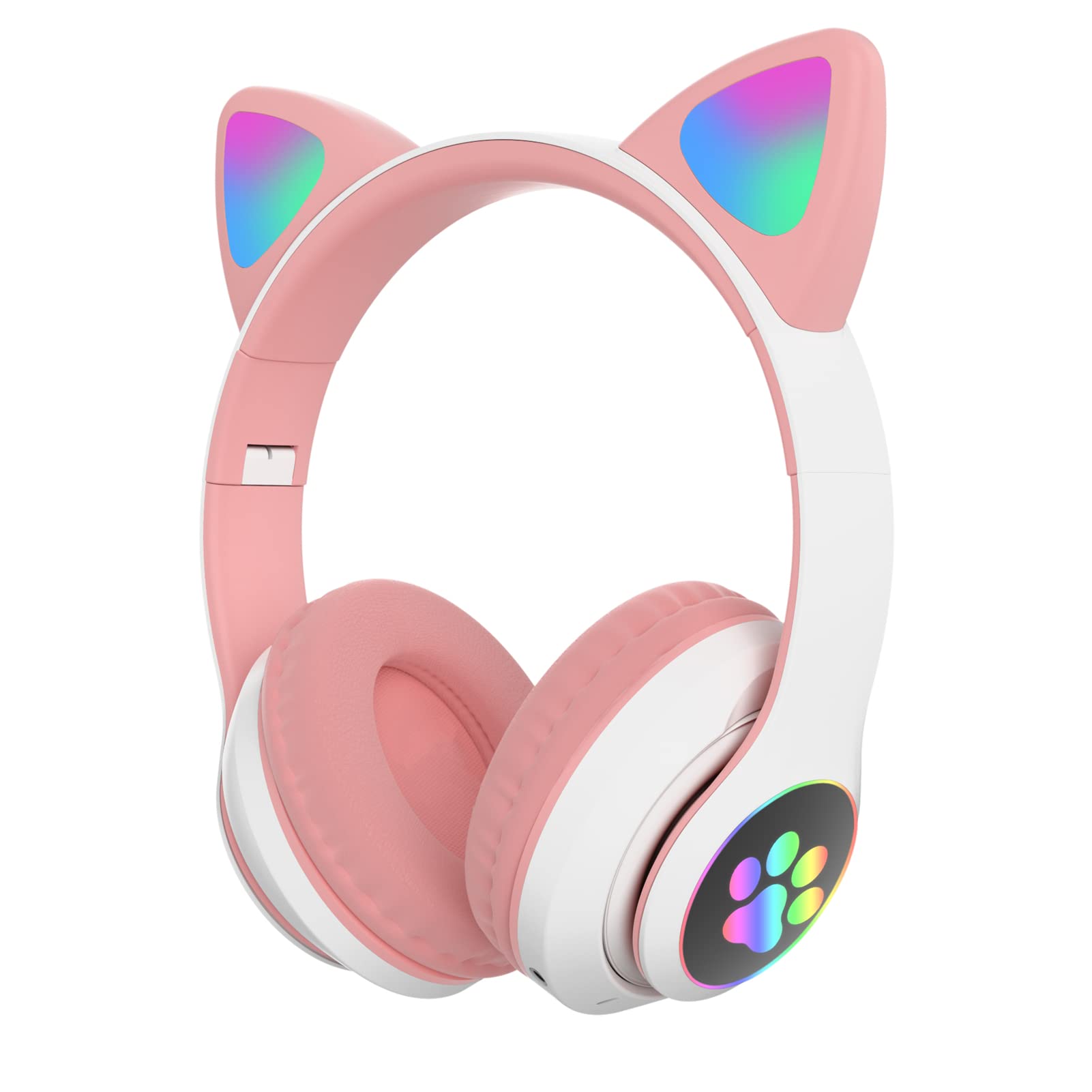 Wireless Cat Ear Headphones with LED Lights - Bluetooth Gaming Headset for Girls, Volume Control, Music Switch & Voice Call - Cute Pink Cat Paw Design for PC, Mobile & Streaming (Perfect Gift for Gamers)