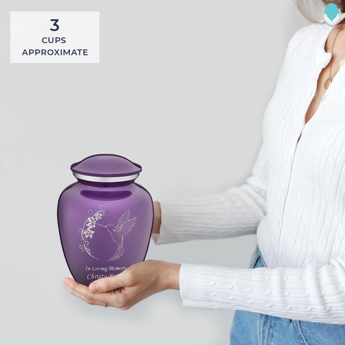 Personalized Humming Bird Cremation Urn for Human Ashes - Purple Funeral Urn for Women & Men (Holds 44 lbs) - Perfect for Memorial Services & Home Display