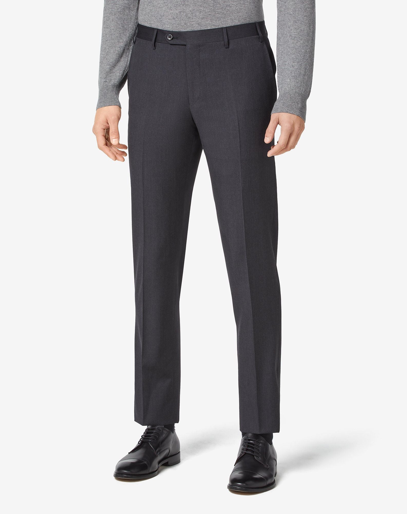 Corneliani Men's Regular Fit Charcoal Dress Pants - Classic Business & Formal Trousers for Office Wear & Special Occasions