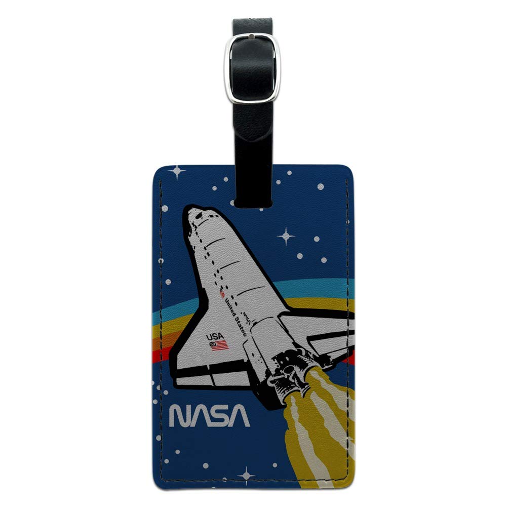 NASA Logo Space Shuttle Leather Luggage Tag - Rectangle ID Card Holder for Travel, Business & Everyday Use