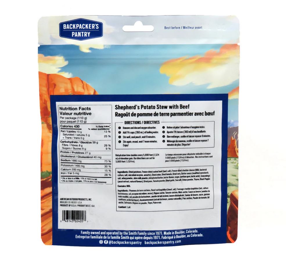 Backpacker's Pantry Shepherd's Potato Stew with Beef - Freeze Dried Camping Meal, Lightweight & Easy to Prepare - Perfect for Hiking, Backpacking & Emergency Food Supply