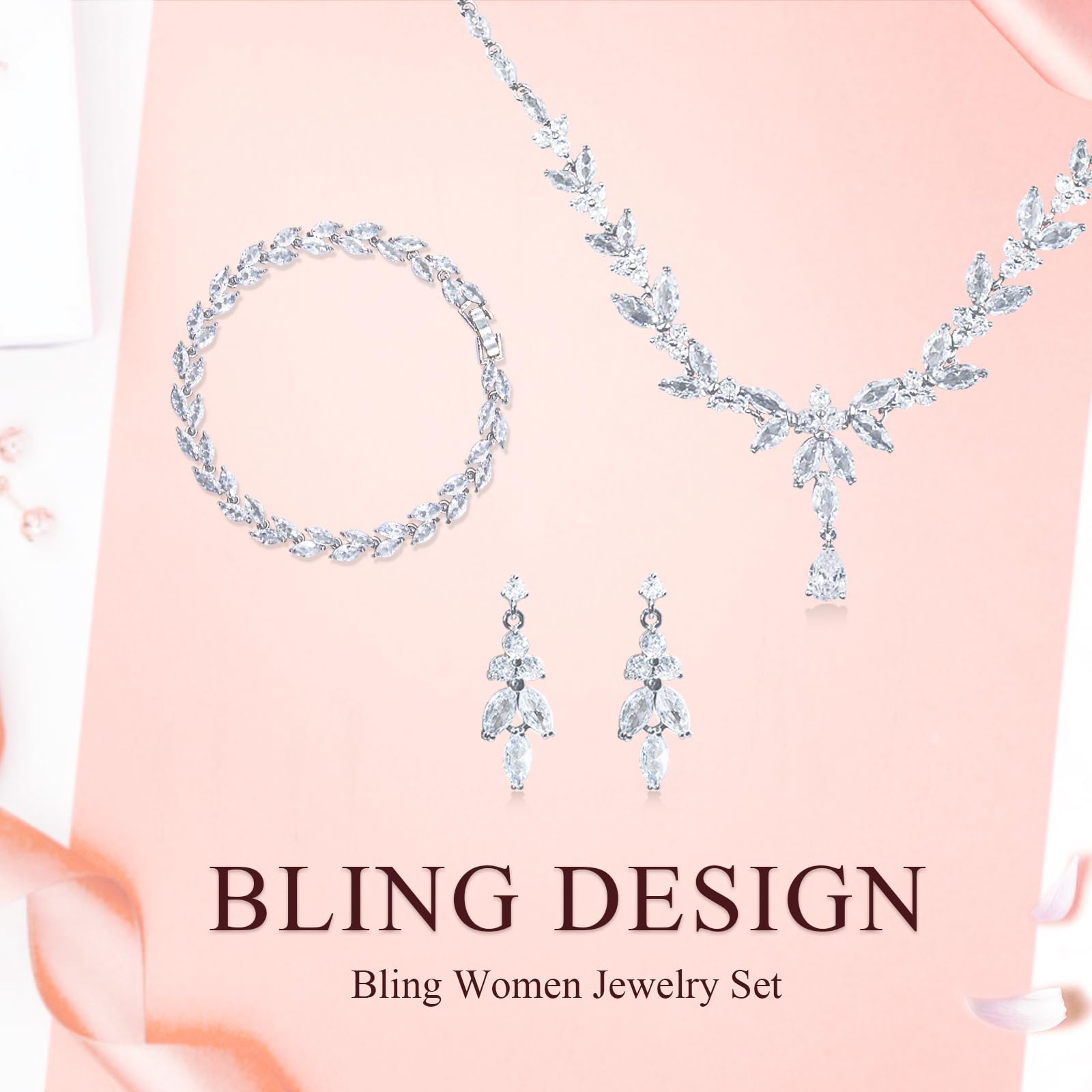 Elegant Silver Plated Women's Jewelry Set - Necklace & Earrings with Cubic Zirconia | Bridal Wedding Party Accessories | Perfect for Weddings, Anniversaries & Special Occasions