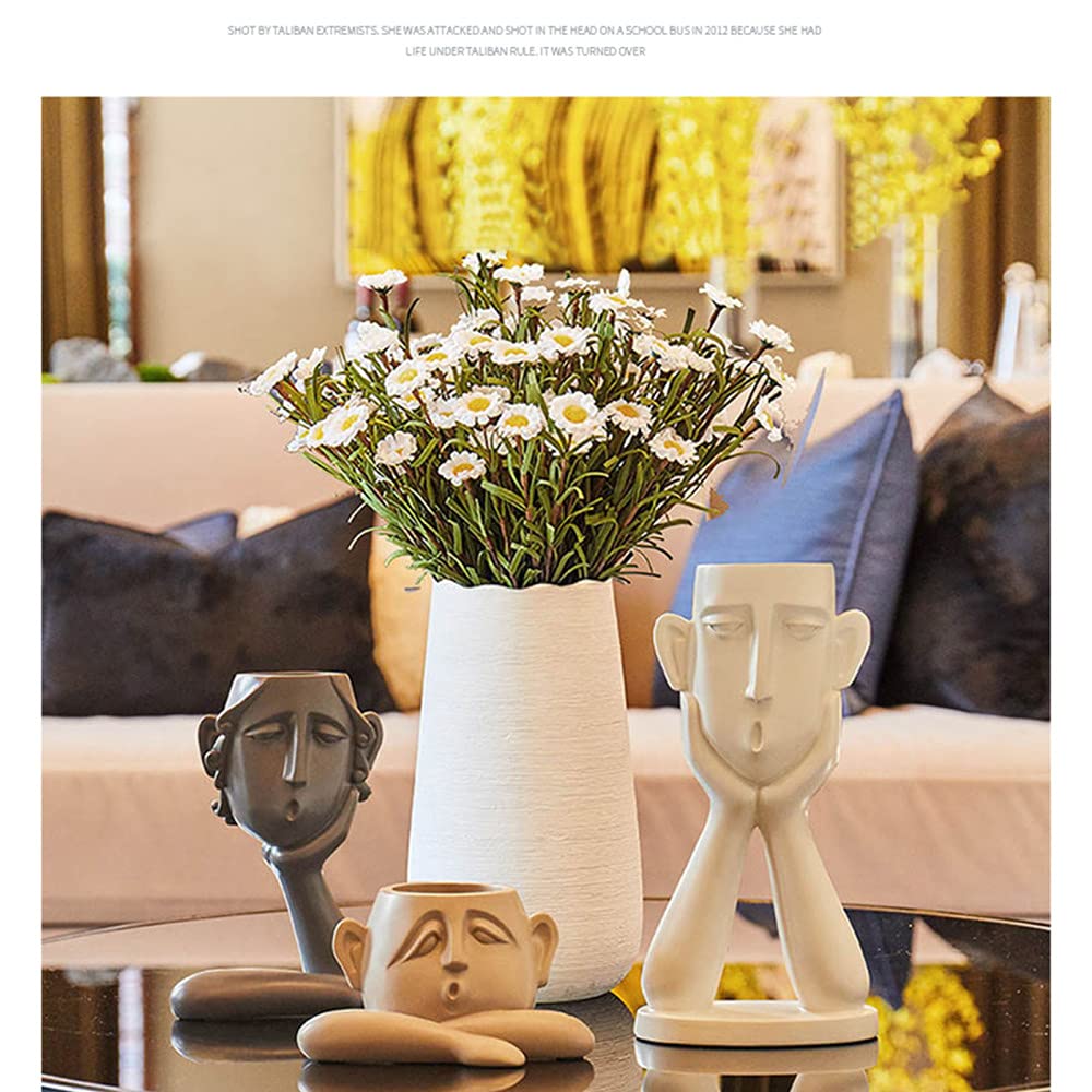 3-Piece Ceramic Face Vase Set - Unique Bust Head Shaped Flower Pots, Goblin Statue Planters for Succulents & Small Plants - Modern Home & Office Decor for Living Room, Bedroom, or Gift Giving
