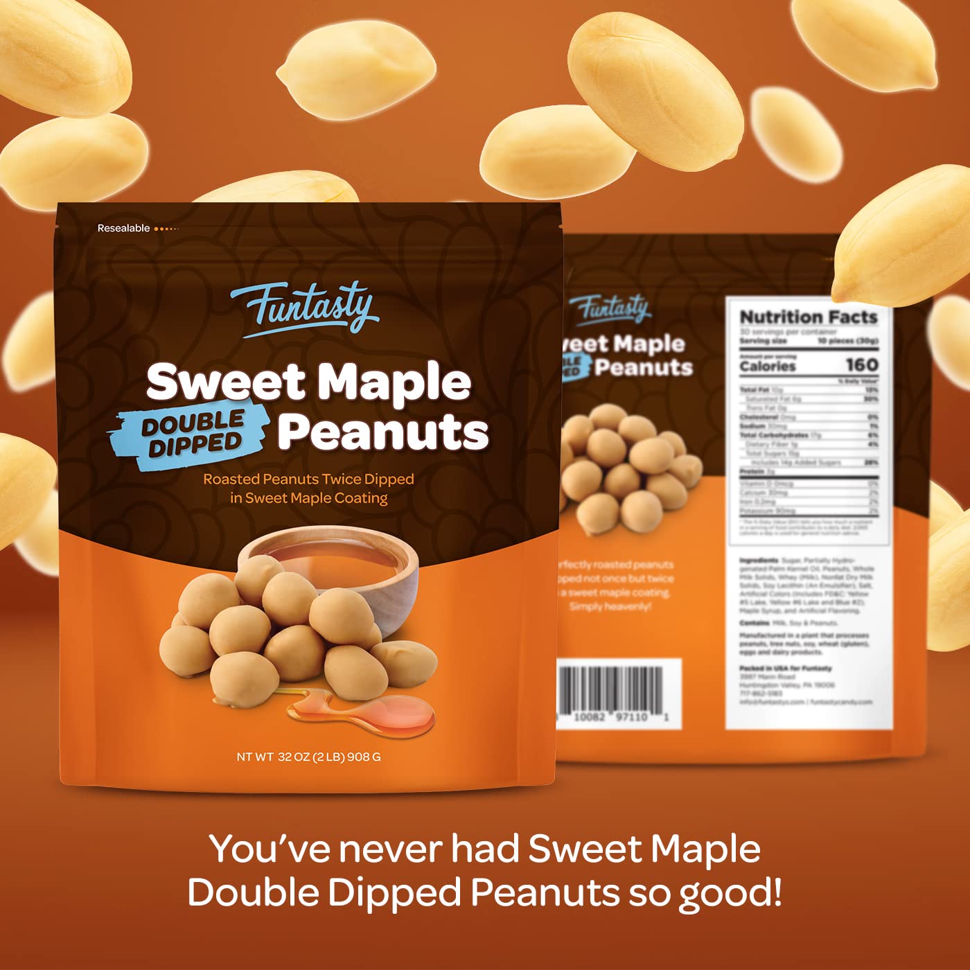 Double Dipped Maple Roasted Peanuts - 2lb Bulk Pack | Crunchy Sweet & Savory Healthy Snack | High Protein Gluten-Free Non-GMO Peanuts | Perfect for Gifts, Parties & Office | Keto-Friendly & Weight Management Snack | Great for Movie Nights, Road Trips, Hiking, Camping | On-The-Go Nutrition for Work & Gym | Ideal for Healthy Lifestyle & Anytime Snacking | Enjoy During Travel, Outdoor Adventures, Movie Time & Fitness Breaks