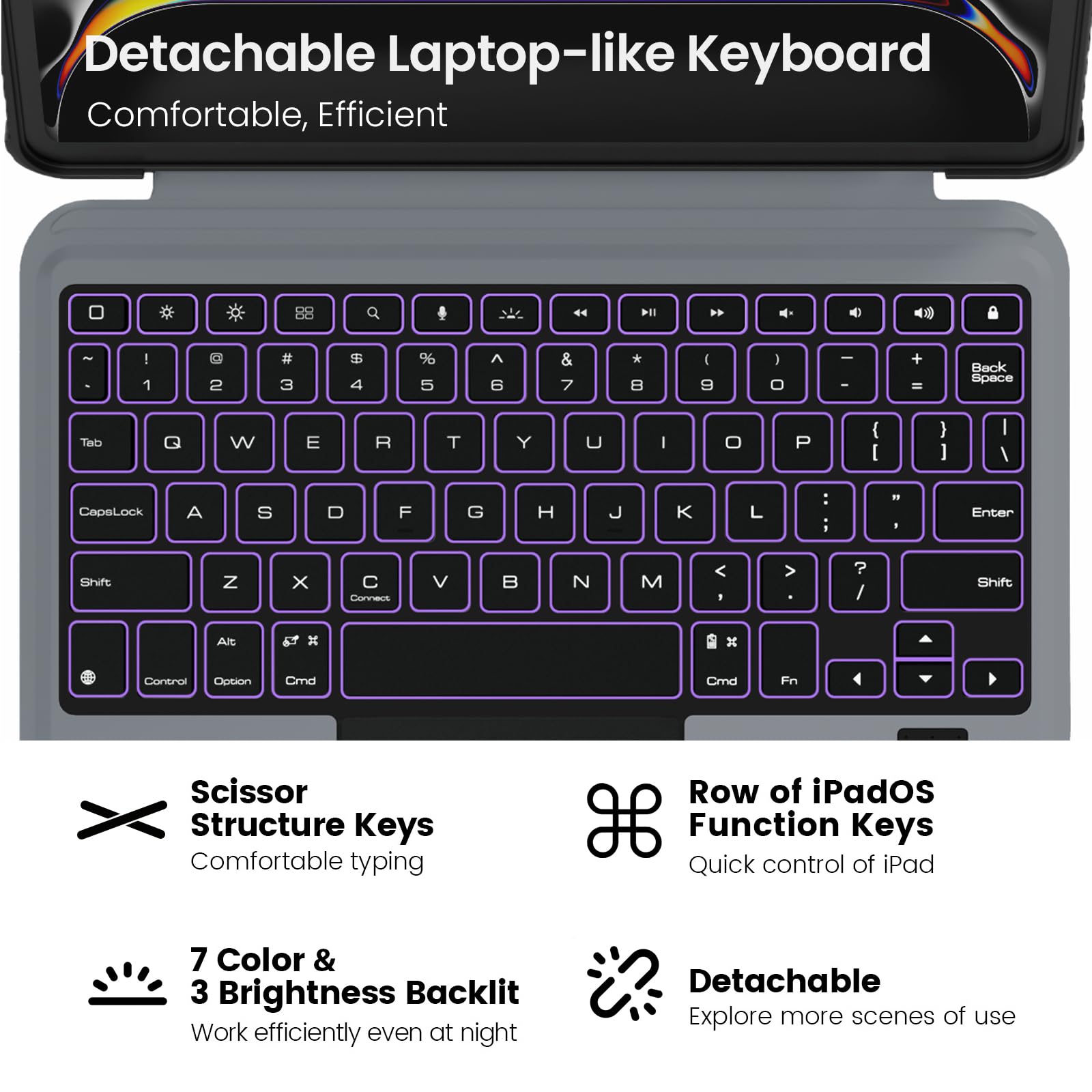 Nillkin iPad Pro 11 inch (M4, 2024) Keyboard Case with Detachable Backlit Keyboard & Magic Trackpad - 7 Color LED Backlight, Rugged Protection, Camera Cover - Compatible with iPad Pro 11