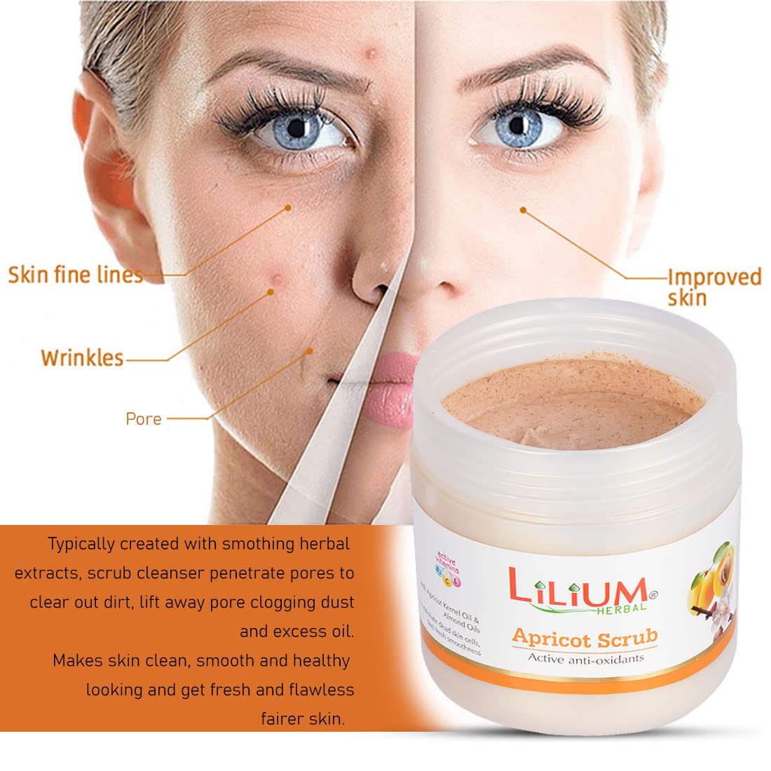 Lilium Apricot Face Scrub with Apricot Kernel Oil & Almond Oil - 500ml Antioxidant Exfoliator for Glowing Skin - Perfect for Daily Skincare Routine & Acne Treatment