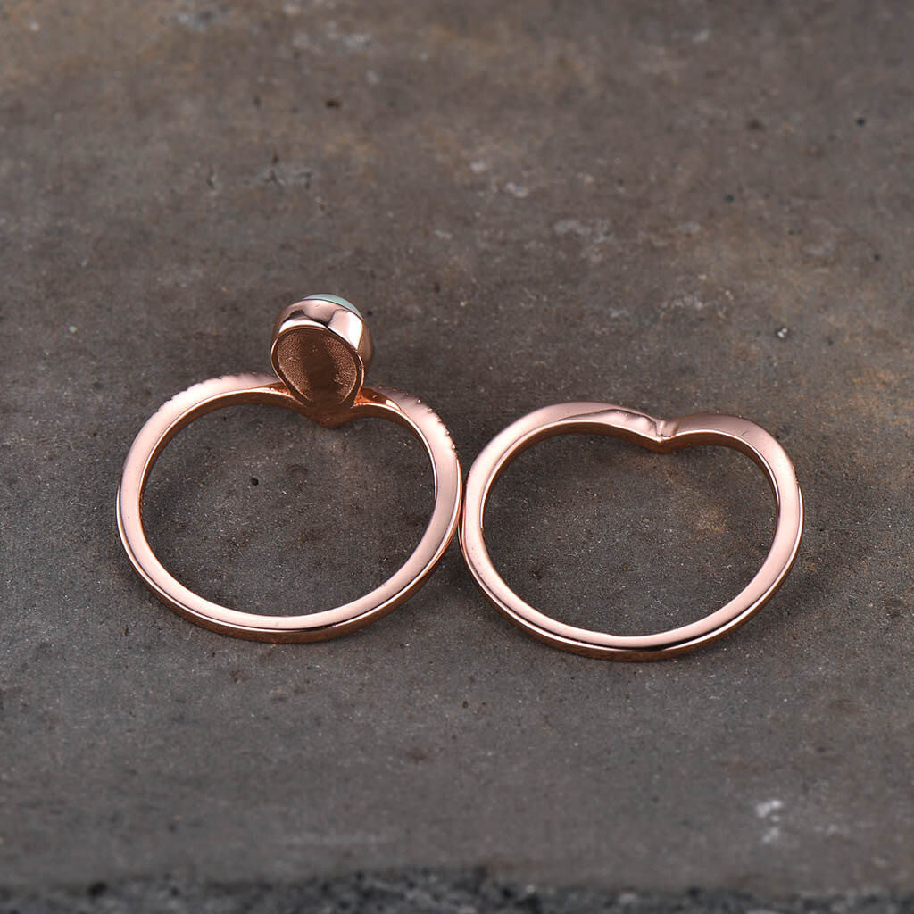 Natural Pink Opal Engagement Ring Set in 14K/18K Gold - Dainty Plain Band for Women, Wedding, Proposal & Anniversary Jewelry Gift