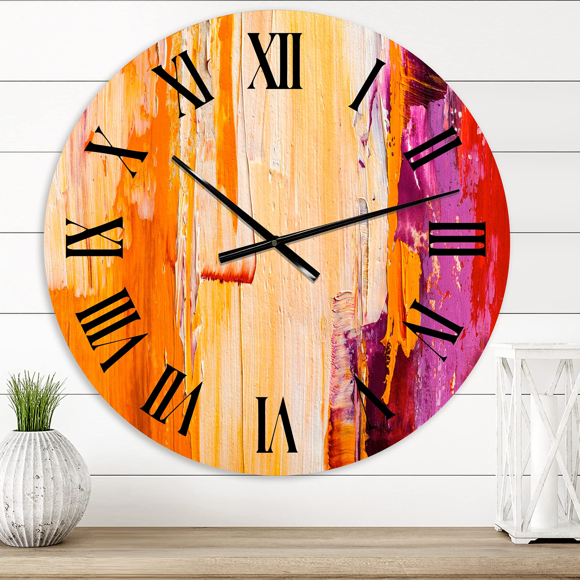 DesignQ Modern Abstract Wall Clock - Grunge Green Fractal Art Large Wall Clock for Office & Home Decor | Perfect for Living Room, Bedroom, or Workspace