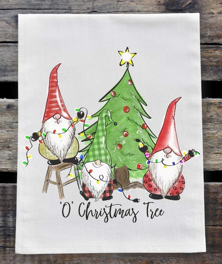 Christmas Kitchen Dish Towel Set - Absorbent Flour Sack Towels with Festive Garden Gnomes & Christmas Tree Design - Perfect for Holiday Cooking, Baking, and Decorating